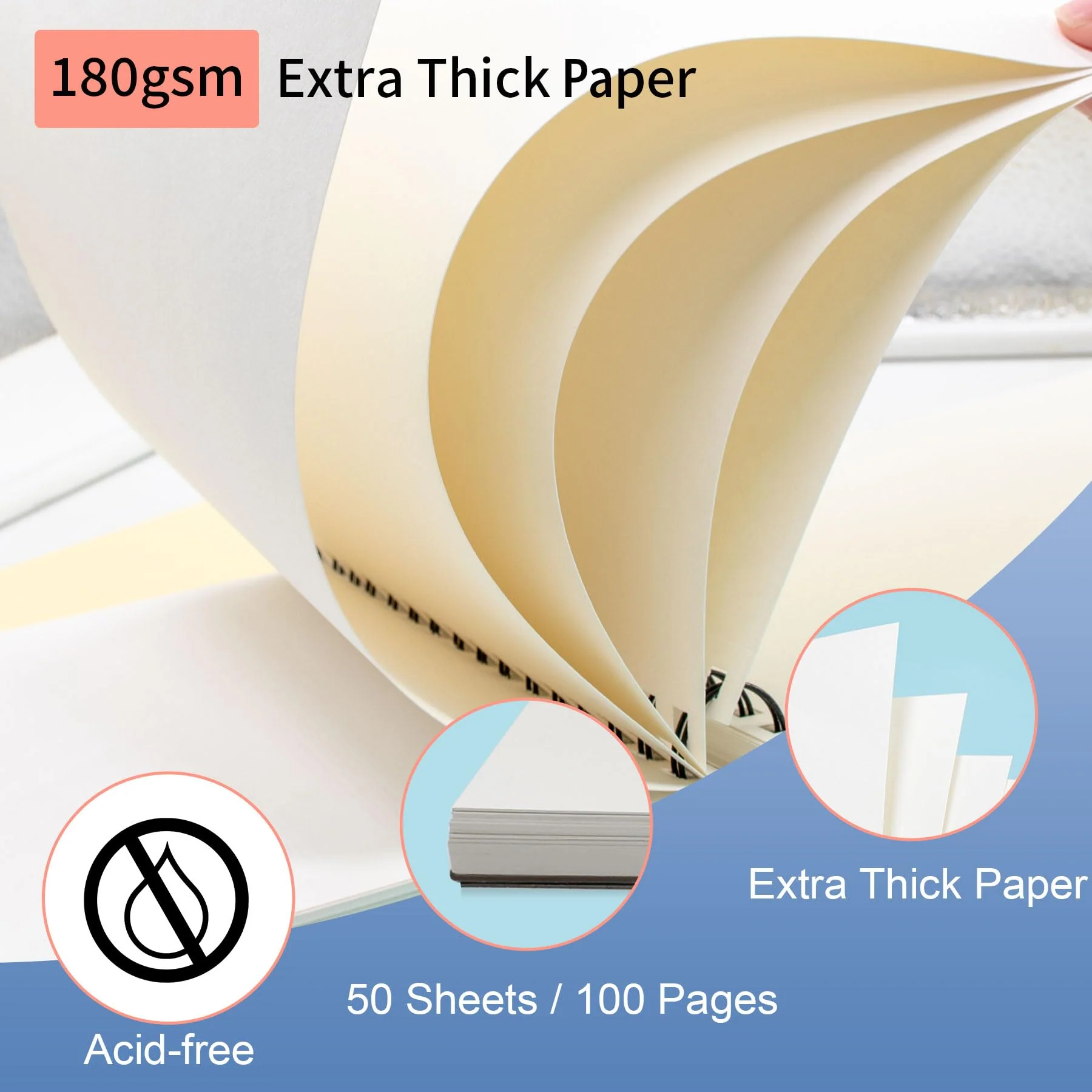 STATIONERY ISLAND Skizzenbuch, A4 Zeichenblock 180 g/m² Dickes Papier, 100 Seiten / 50 Bögen Spiralgebundenes DIN Sketchbook 1 Packungen - Image 9