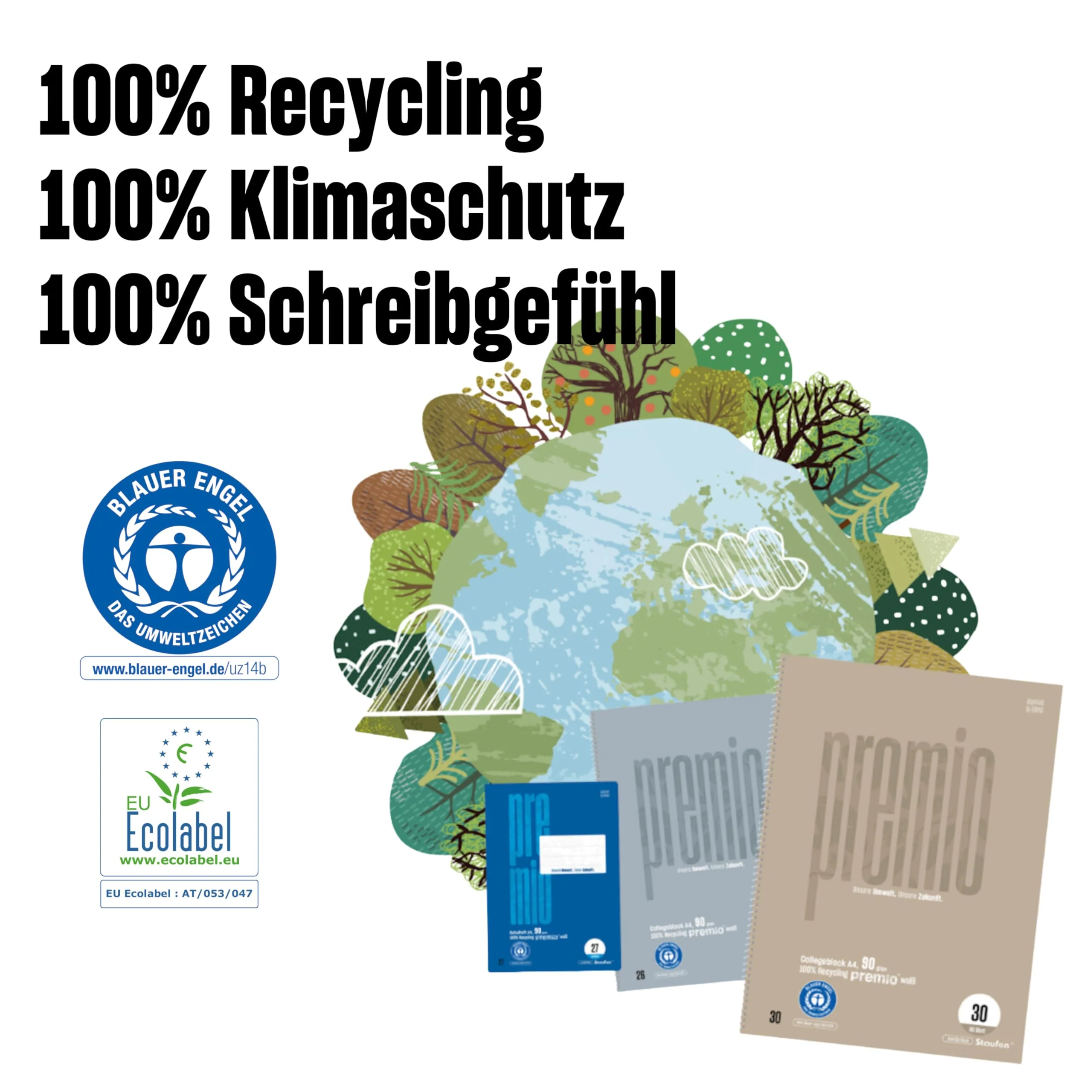 Staufen premio Schulheft - 4 Hefte je 16 Blatt, DIN A4, Lineatur 3 (14 Doppellinien), 90 g/m² Recyclingpapier, runde Ecken verhindern „Eselsohren“ - Image 3