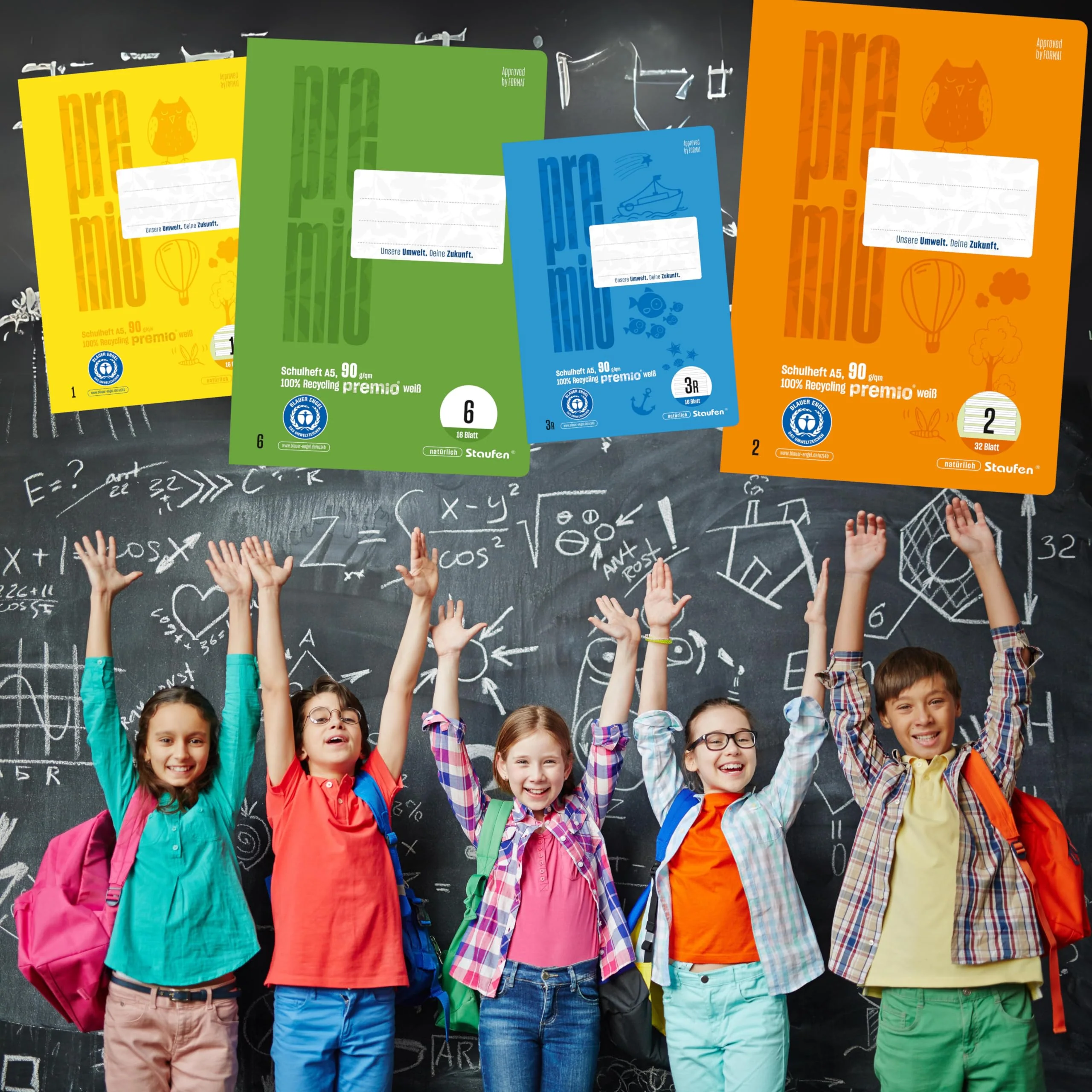 Staufen premio Schulheft - 4 Hefte je 16 Blatt, DIN A4, Lineatur 3 (14 Doppellinien), 90 g/m² Recyclingpapier, runde Ecken verhindern „Eselsohren“ - Image 4