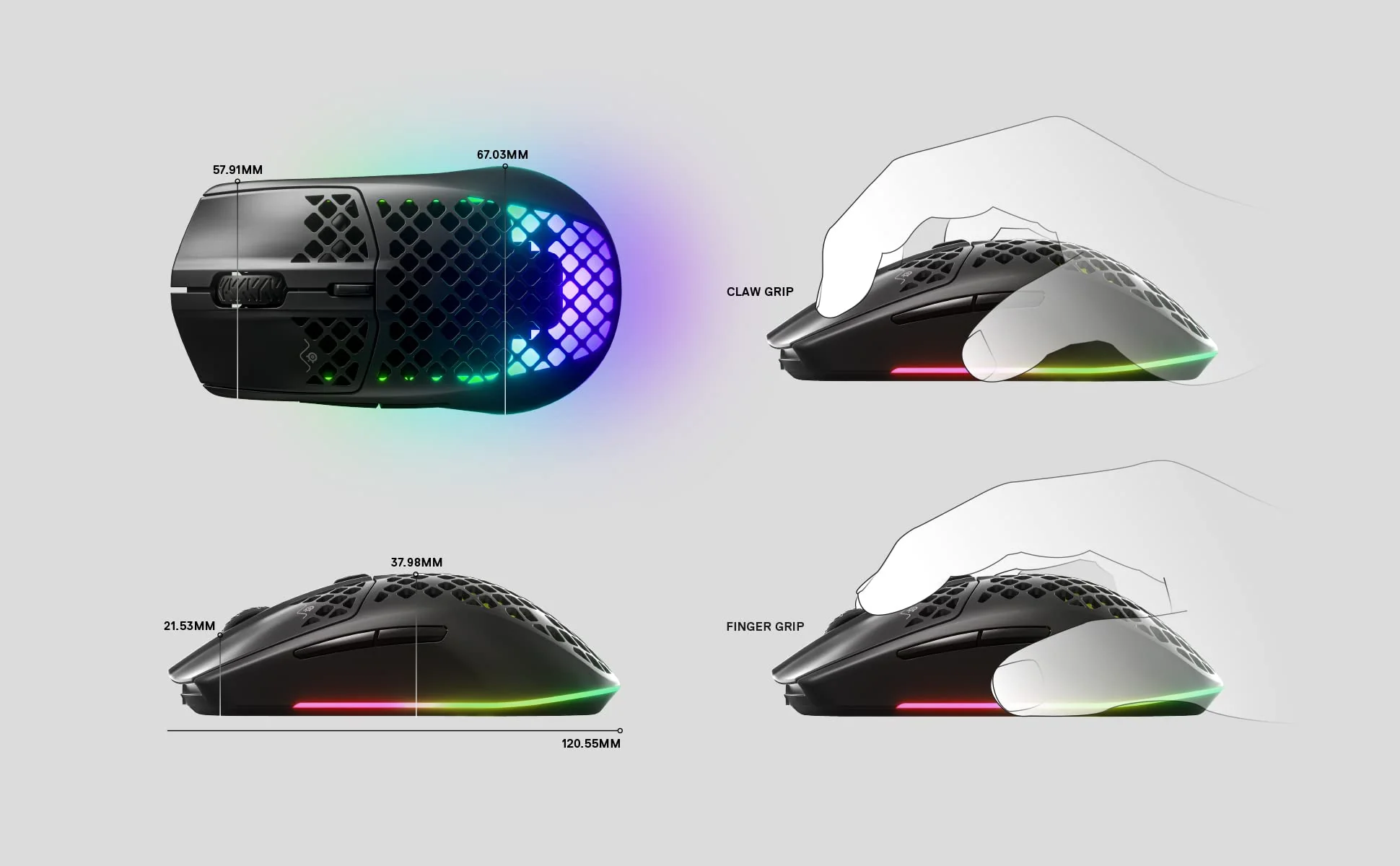 SteelSeries Aerox 3 Wireless - RGB Gaming-Mouse mit Öffnungen in der Oberfläche - Federleichtes, wasserabweisendes Design - Optischer TrueMove Air-Sensor mit 18.000 DPI - Onyx - Image 11