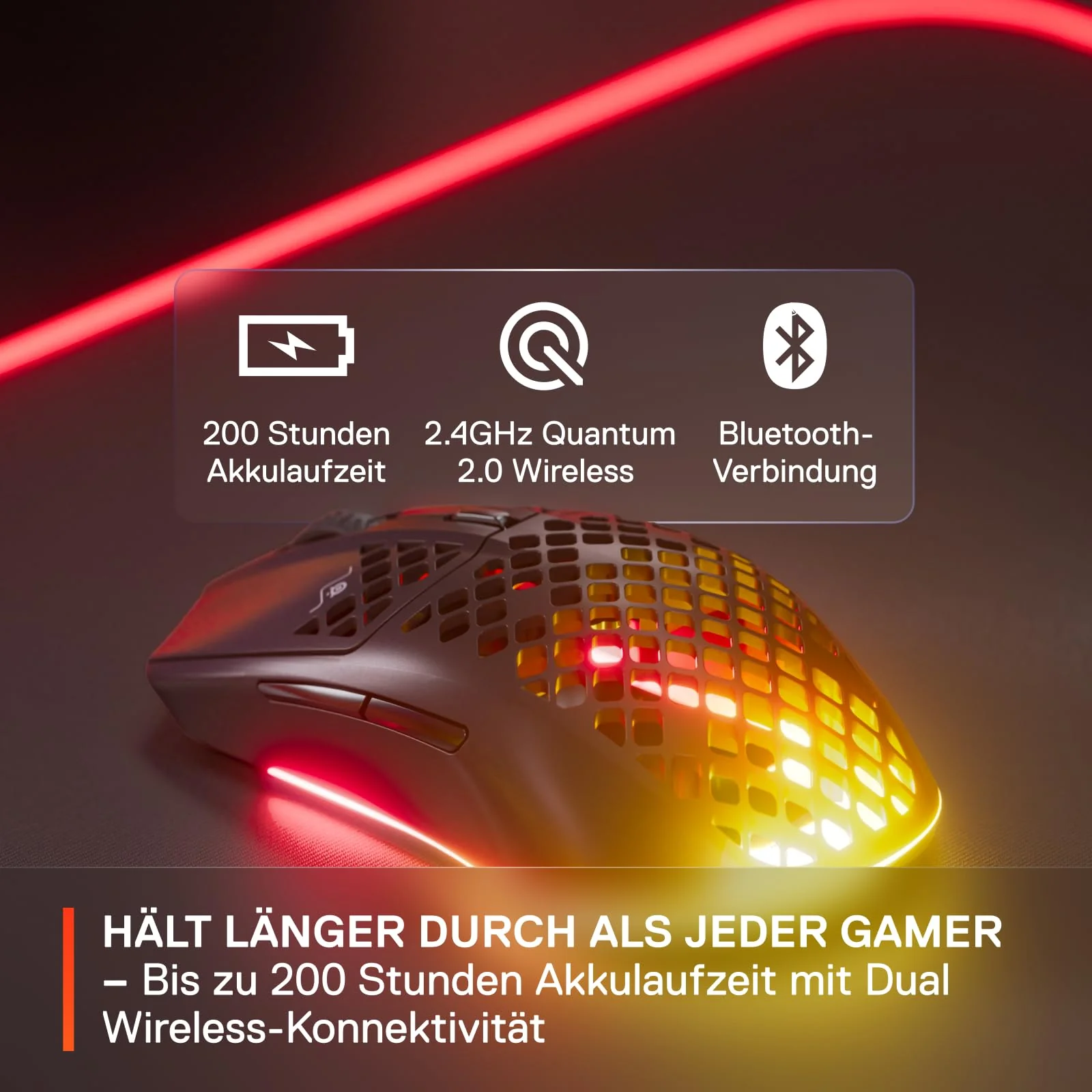SteelSeries Aerox 3 Wireless - RGB Gaming-Mouse mit Öffnungen in der Oberfläche - Federleichtes, wasserabweisendes Design - Optischer TrueMove Air-Sensor mit 18.000 DPI - Onyx - Image 2