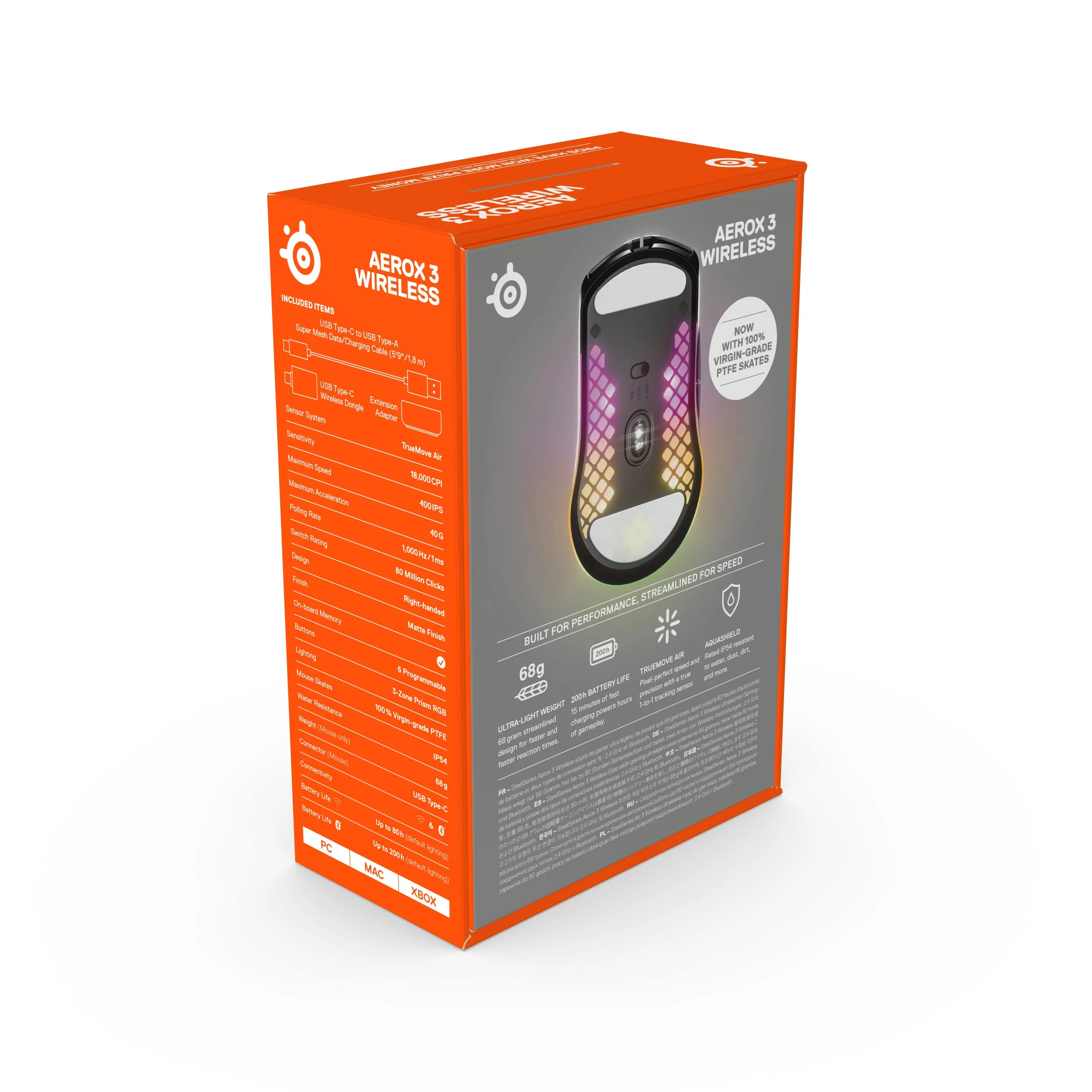 SteelSeries Aerox 3 Wireless - RGB Gaming-Mouse mit Öffnungen in der Oberfläche - Federleichtes, wasserabweisendes Design - Optischer TrueMove Air-Sensor mit 18.000 DPI - Onyx - Image 4