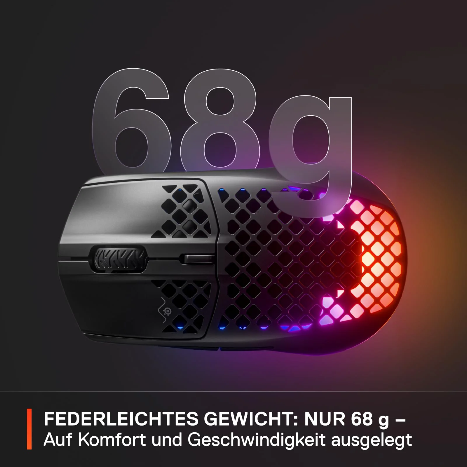 SteelSeries Aerox 3 Wireless - RGB Gaming-Mouse mit Öffnungen in der Oberfläche - Federleichtes, wasserabweisendes Design - Optischer TrueMove Air-Sensor mit 18.000 DPI - Onyx - Image 6