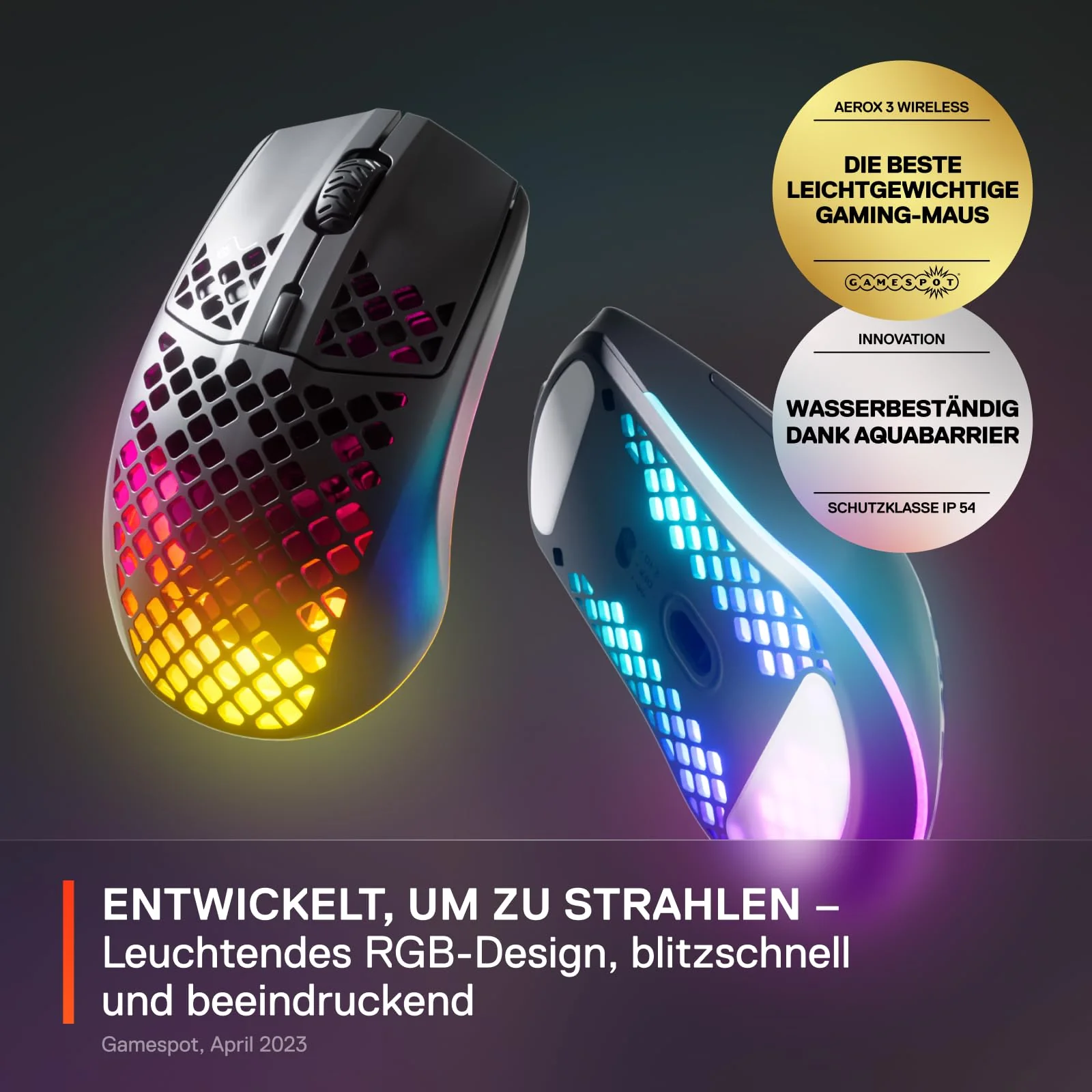 SteelSeries Aerox 3 Wireless - RGB Gaming-Mouse mit Öffnungen in der Oberfläche - Federleichtes, wasserabweisendes Design - Optischer TrueMove Air-Sensor mit 18.000 DPI - Onyx - Image 8