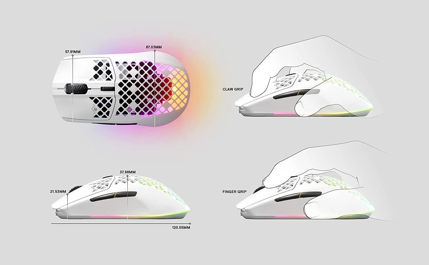 SteelSeries Aerox 3 Wireless - RGB Gaming-Mouse mit Öffnungen in der Oberfläche - Federleichtes, wasserabweisendes Design - Optischer TrueMove Air-Sensor mit 18.000 DPI - Snow - Image 5