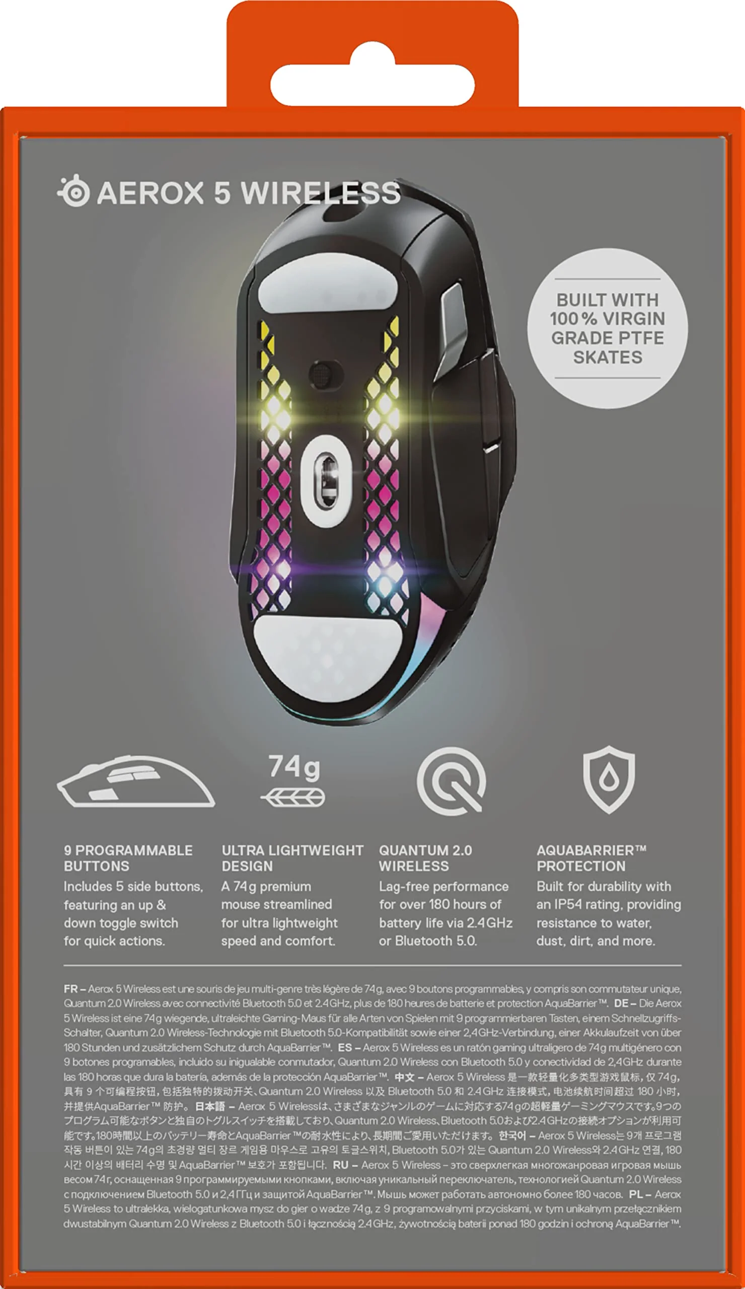 SteelSeries Aerox 5 Wireless – RGB Gaming-Mouse mit Öffnungen in der Oberfläche – Federleichtes, wasserabweisendes Design – 9 Tasten – Bluetooth/2,4 GHz – Optischer TrueMove Air-Sensor mit 18.000 DPI - Image 15