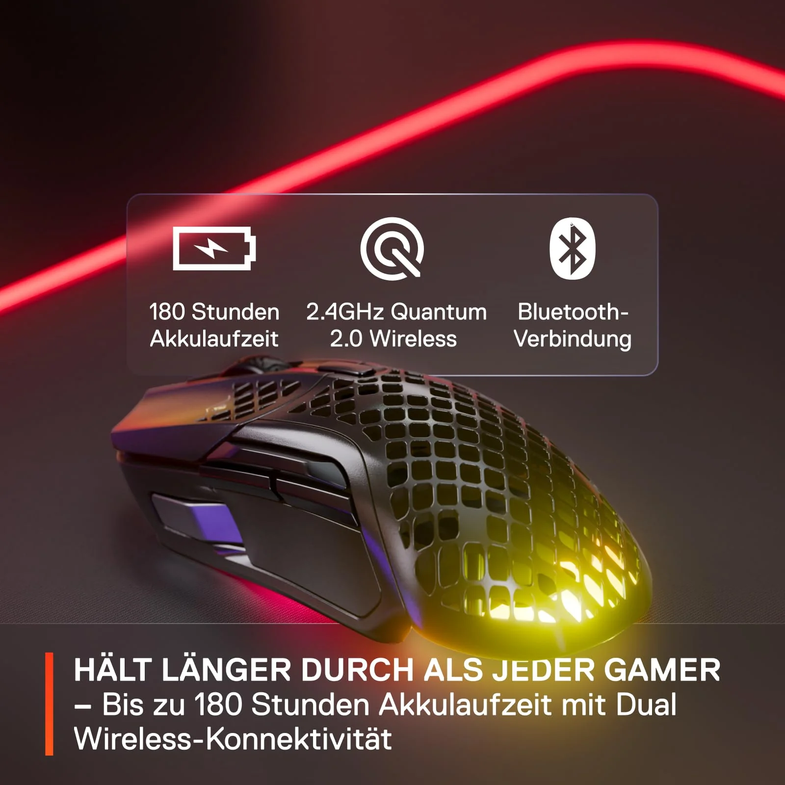 SteelSeries Aerox 5 Wireless – RGB Gaming-Mouse mit Öffnungen in der Oberfläche – Federleichtes, wasserabweisendes Design – 9 Tasten – Bluetooth/2,4 GHz – Optischer TrueMove Air-Sensor mit 18.000 DPI - Image 17