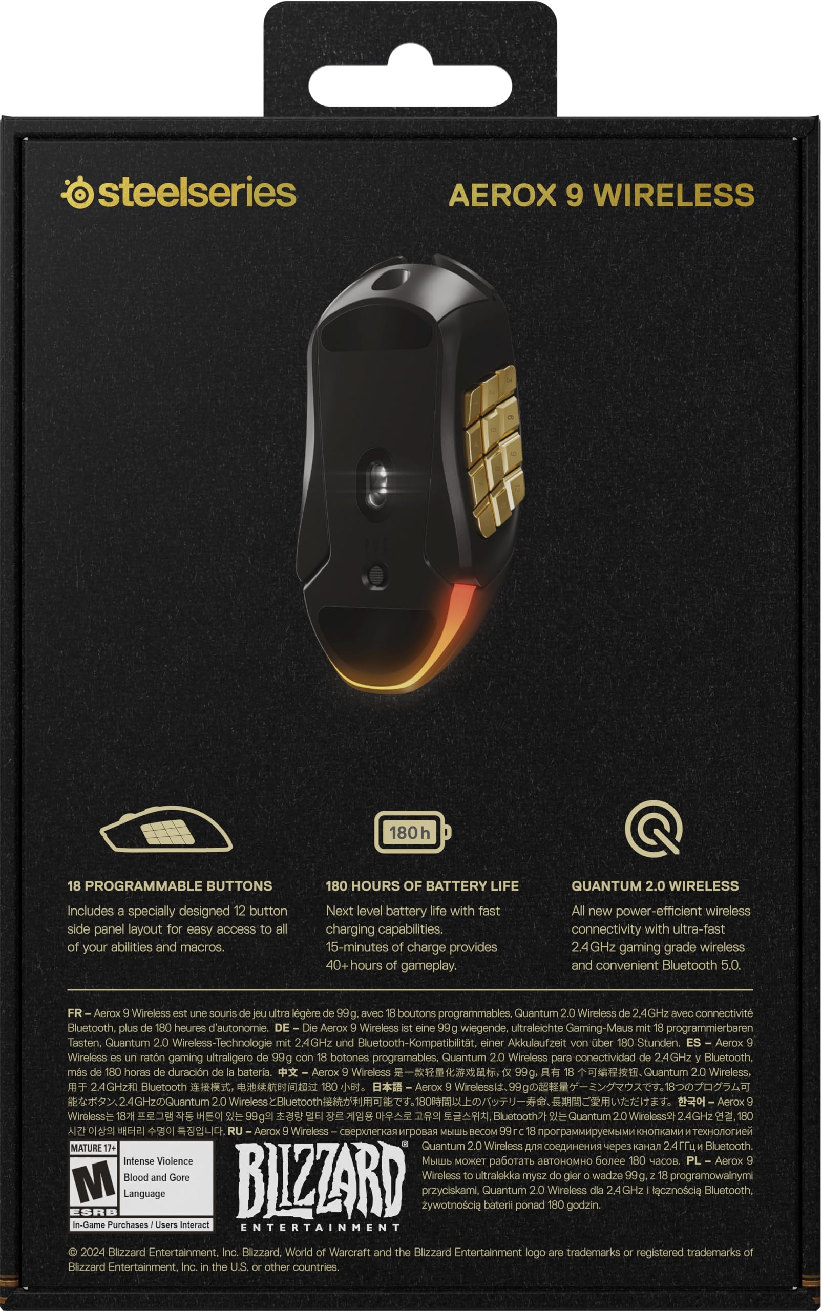 SteelSeries Aerox 9 Wireless - World of Warcraft Edition - kostenloses In-Game-Item - MMO-Gaming-Maus - 18 programmierbare Tasten - leichtes Gewicht -Bluetooth/2,4 GHz -18 Tsd. DPI TrueMove Air Sensor - Image 4