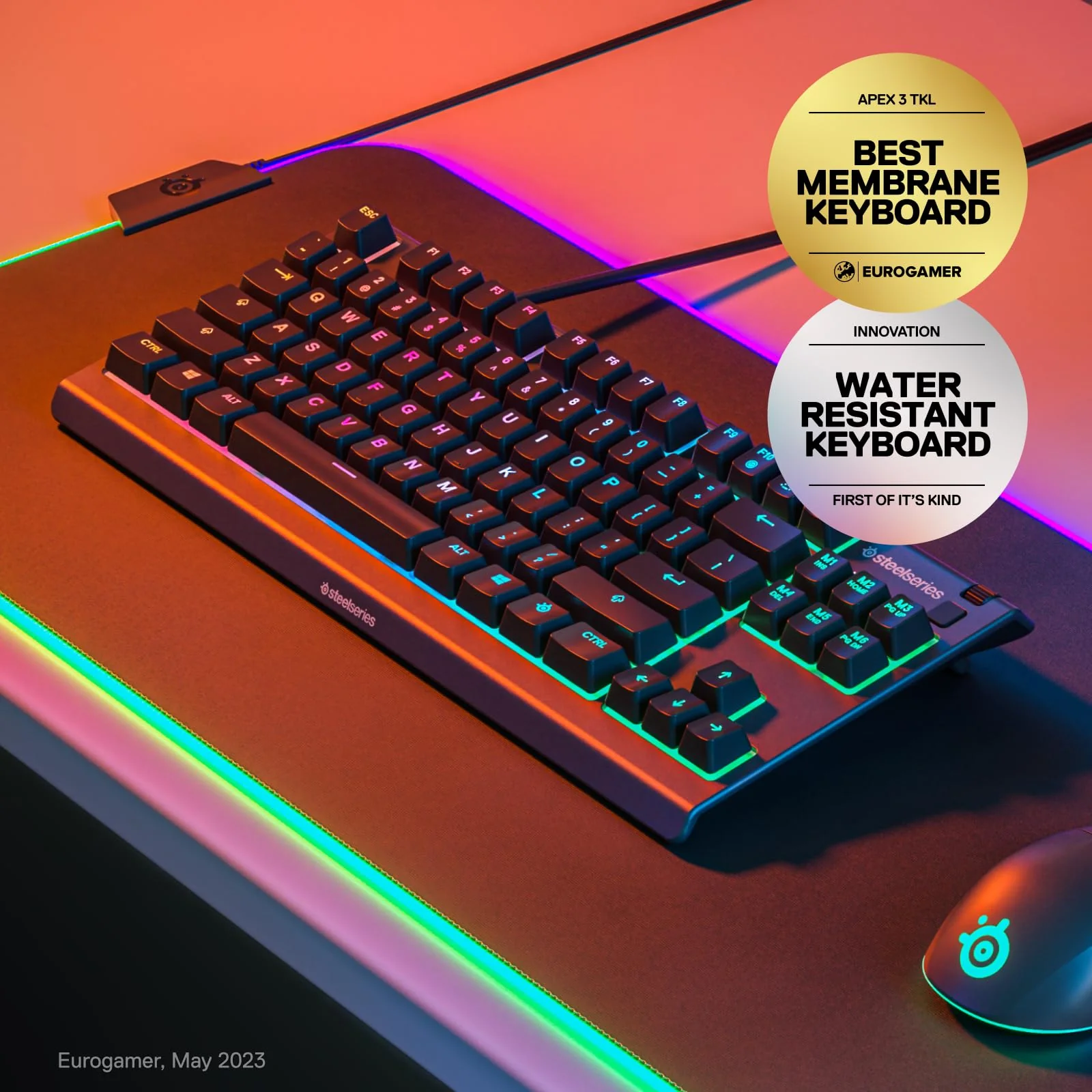 SteelSeries Apex 3 TKL RGB Gaming Tastatur - Tenkeyless Compact Formfaktor - 8-Zonen RGB Beleuchtung - IP32 Wasser- & Staubabweisend - Flüsterleiser Gaming Switch - Gaming Grade Anti-Ghosting - Image 7
