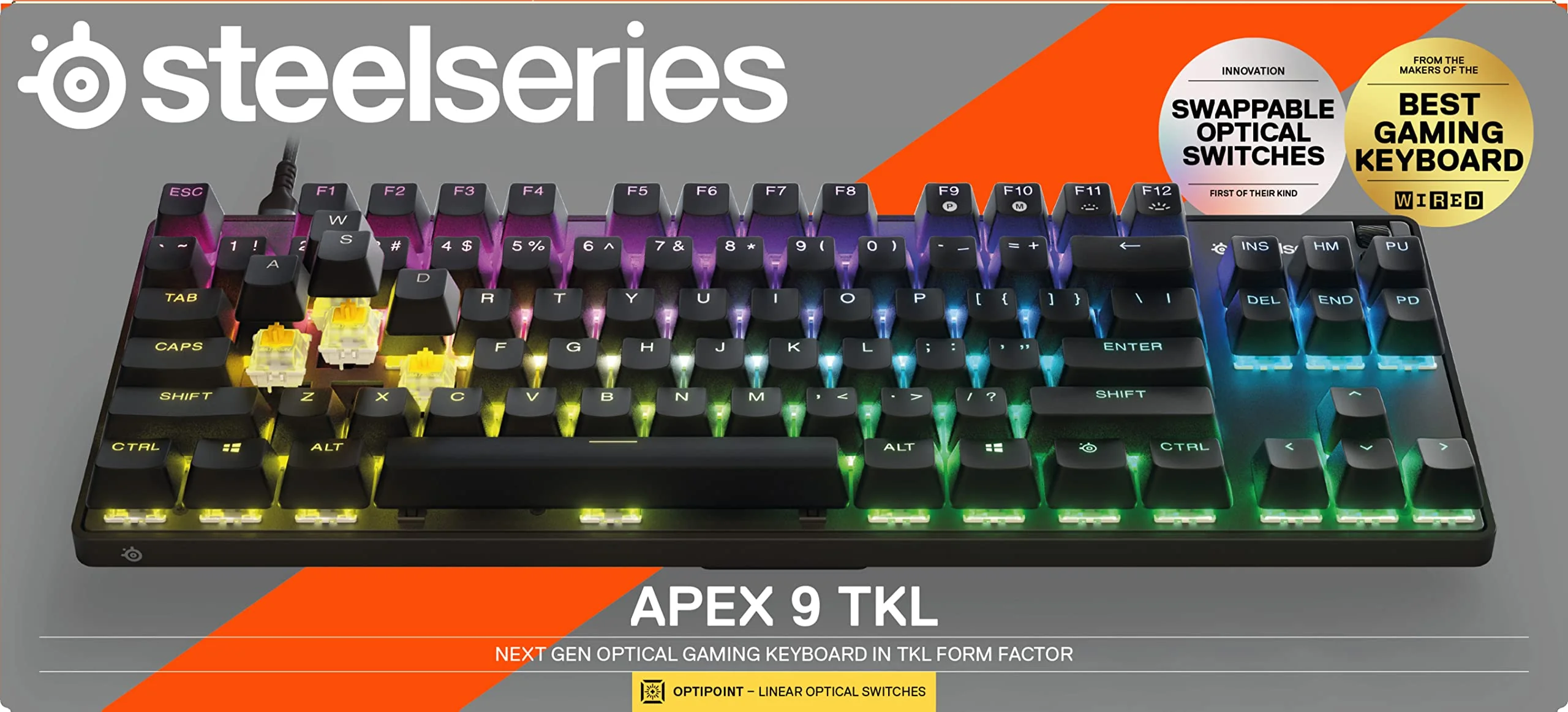 SteelSeries Apex 9 TKL - Mechanische Gaming-Tastatur - Optische Switches - 2-Punkt-Betätigung - Esports-Formfaktor ohne Tenkey - Hotswap- fähige Switches - Deutsches (QWERTZ) Layout - Image 14