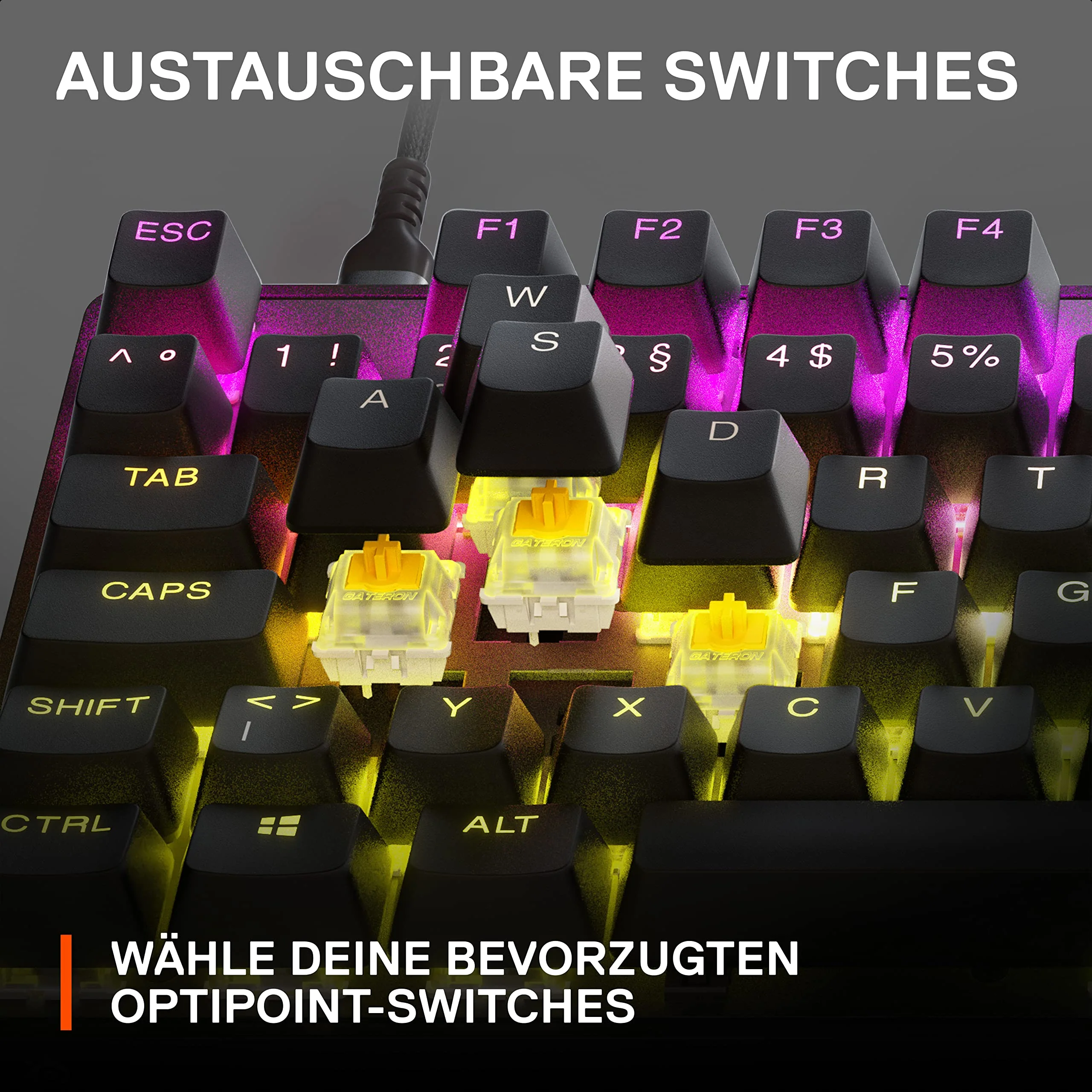 SteelSeries Apex 9 TKL - Mechanische Gaming-Tastatur - Optische Switches - 2-Punkt-Betätigung - Esports-Formfaktor ohne Tenkey - Hotswap- fähige Switches - Deutsches (QWERTZ) Layout - Image 2