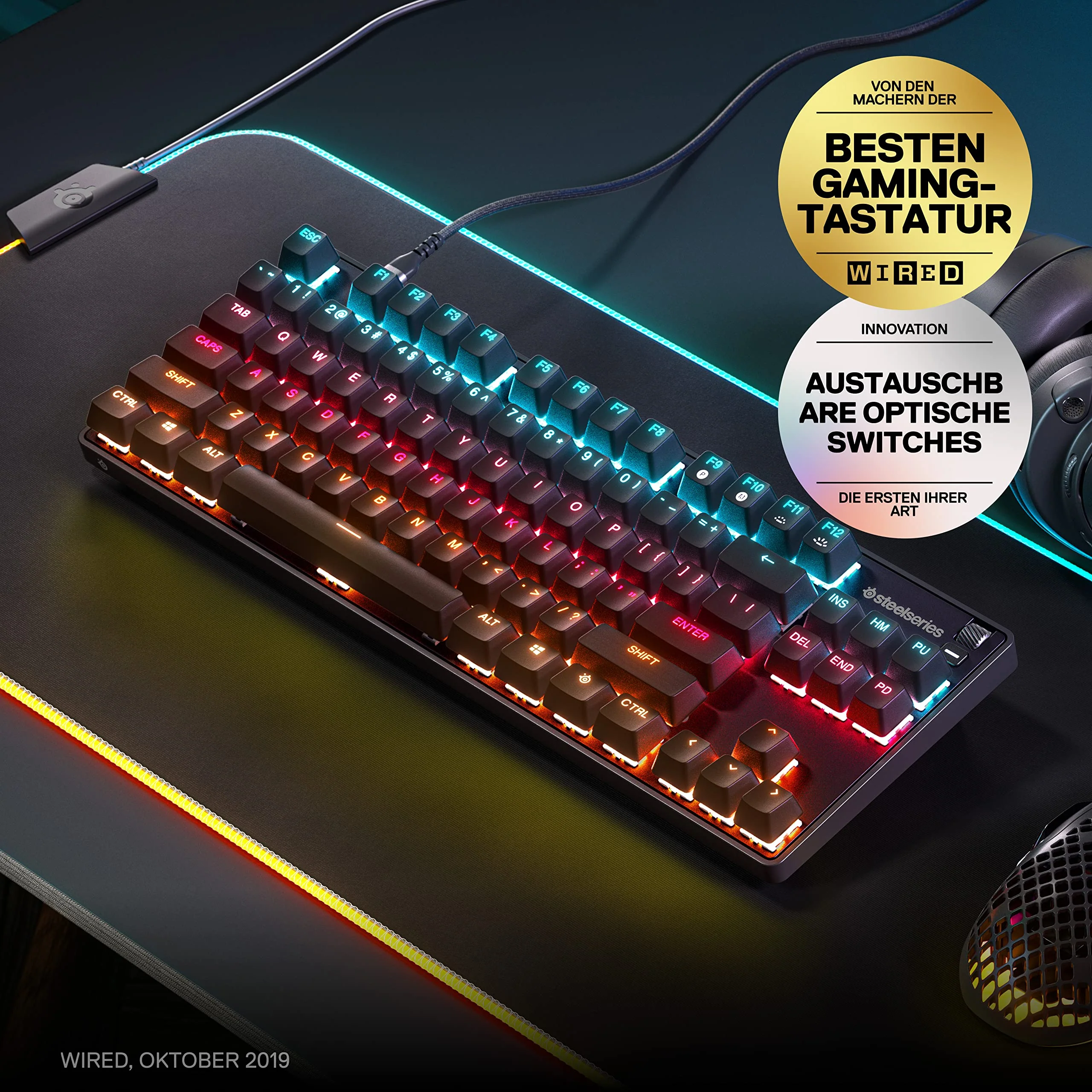 SteelSeries Apex 9 TKL - Mechanische Gaming-Tastatur - Optische Switches - 2-Punkt-Betätigung - Esports-Formfaktor ohne Tenkey - Hotswap- fähige Switches - Deutsches (QWERTZ) Layout - Image 3
