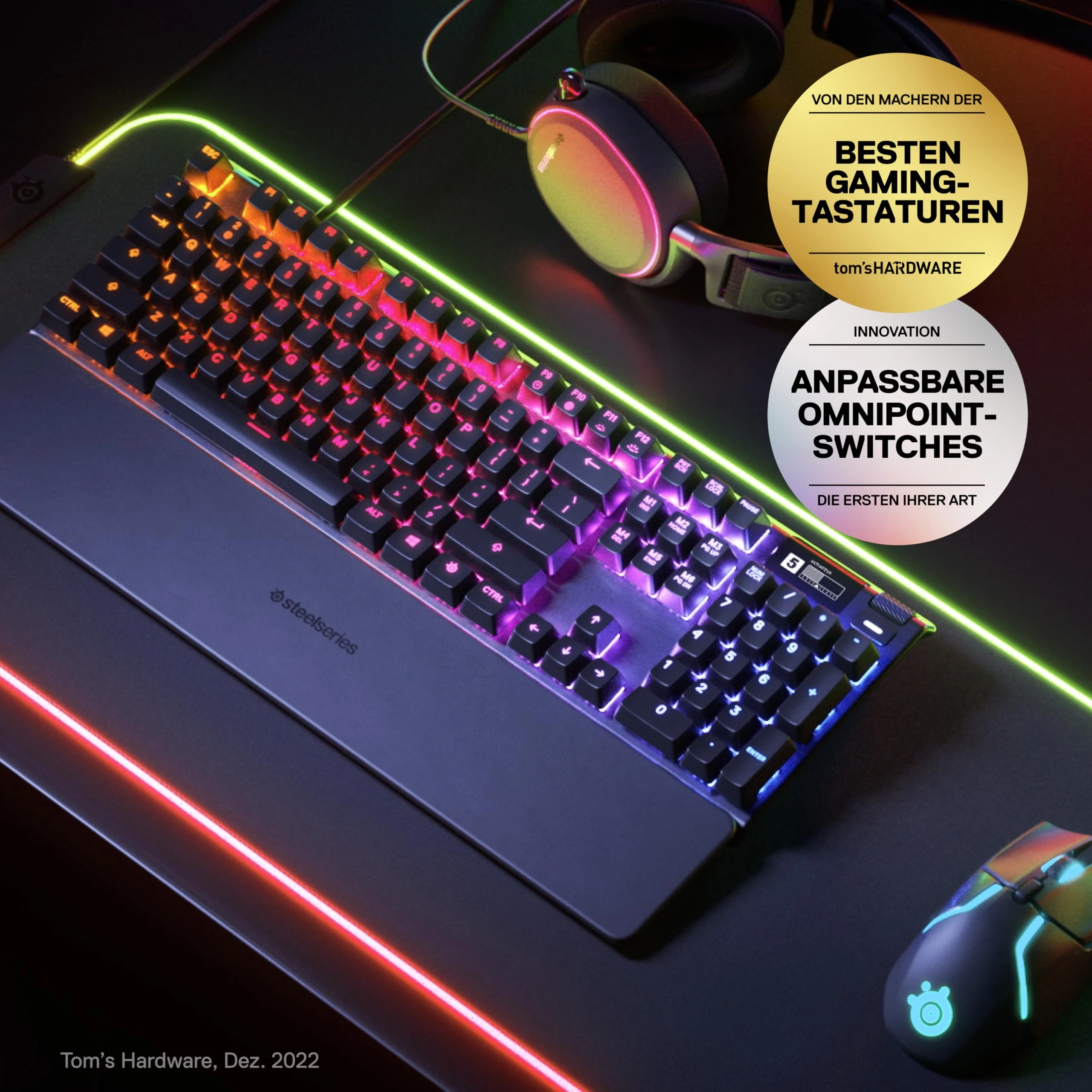 SteelSeries Apex Pro HyperMagnetic Gaming-Tastatur – Die schnellste Tastatur der Welt – Anpassbares Ansprechverhalten – OLED-Bildschirm – RGB – USB-Passthrough – Deutsches Tastatur (QWERTZ) - Image 10