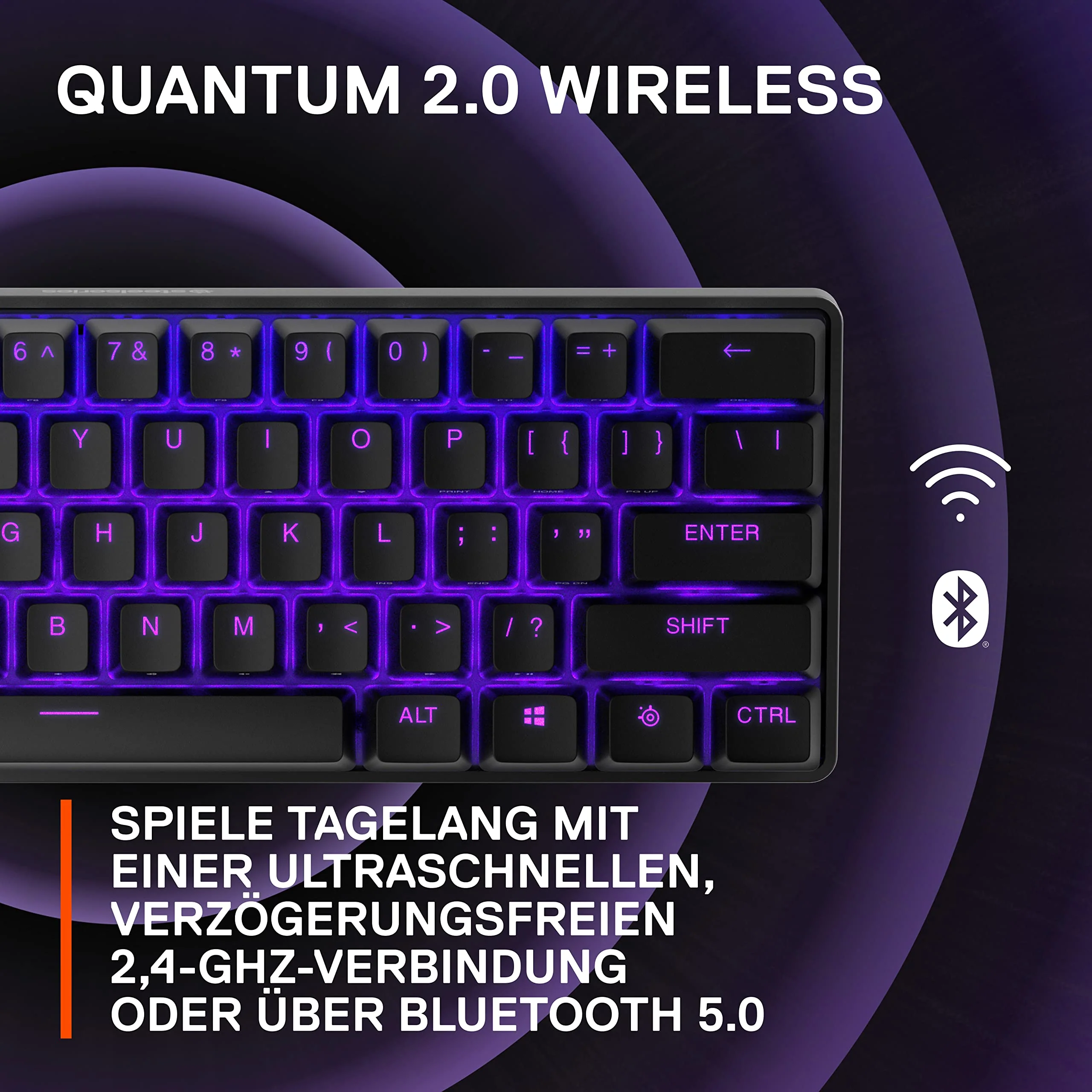 SteelSeries Apex Pro Mini Wireless HyperMagnetic Gaming-Tastatur – Die weltweit schnellste Tastatur – 60%-Formfaktor – RGB – PBT-Keycaps – Bluetooth – 2,4 GHz – USB-C – Deutsches Tastatur QWERTZ - Image 5
