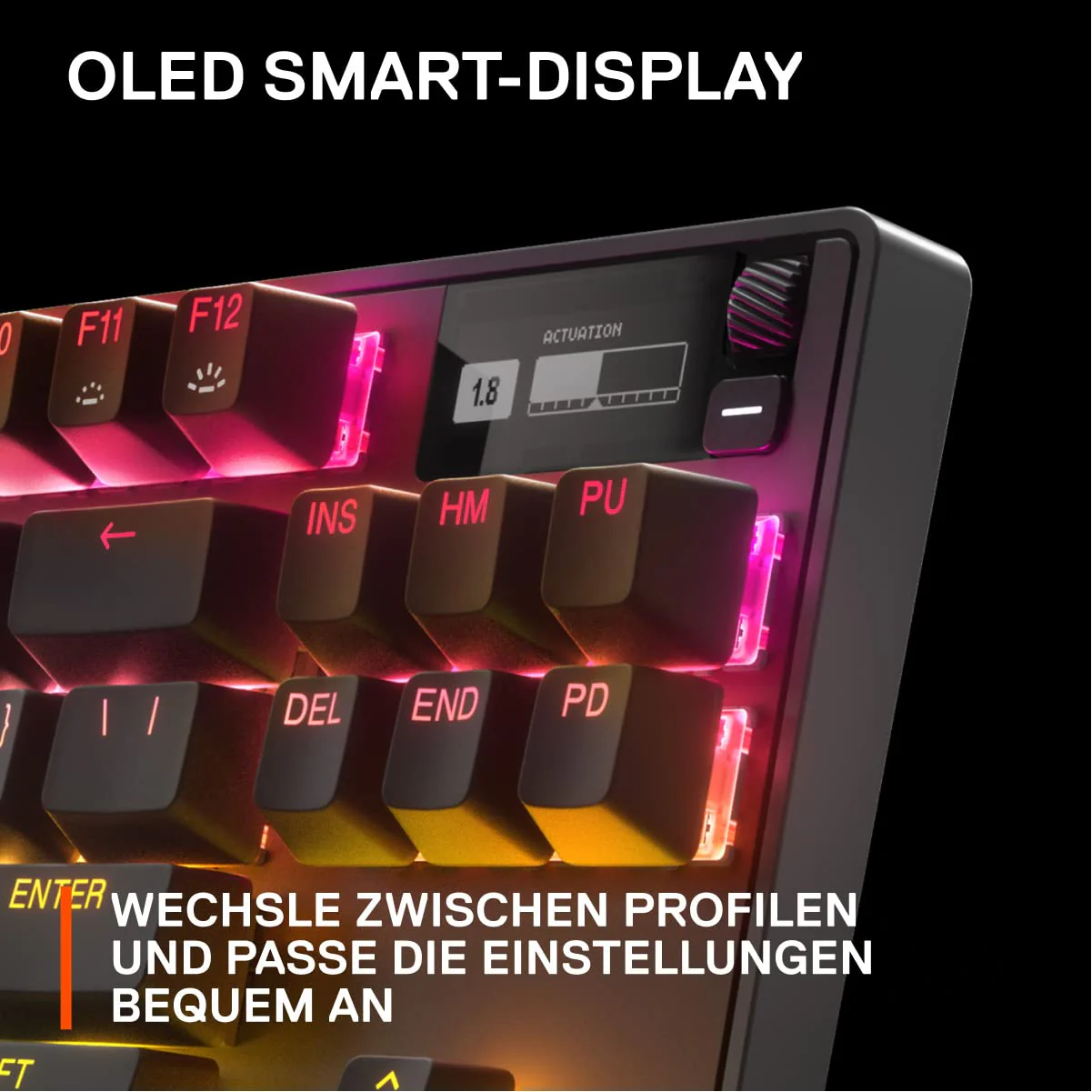 SteelSeries Apex Pro TKL HyperMagnetic Gaming-Tastatur – Die schnellste Tastatur – Anpassbares Ansprechverhalten – OLED-Bildschirm – PBT-Keycaps – USB-C – 2023 Edition – Deutsches Tastatur QWERTZ - Image 6