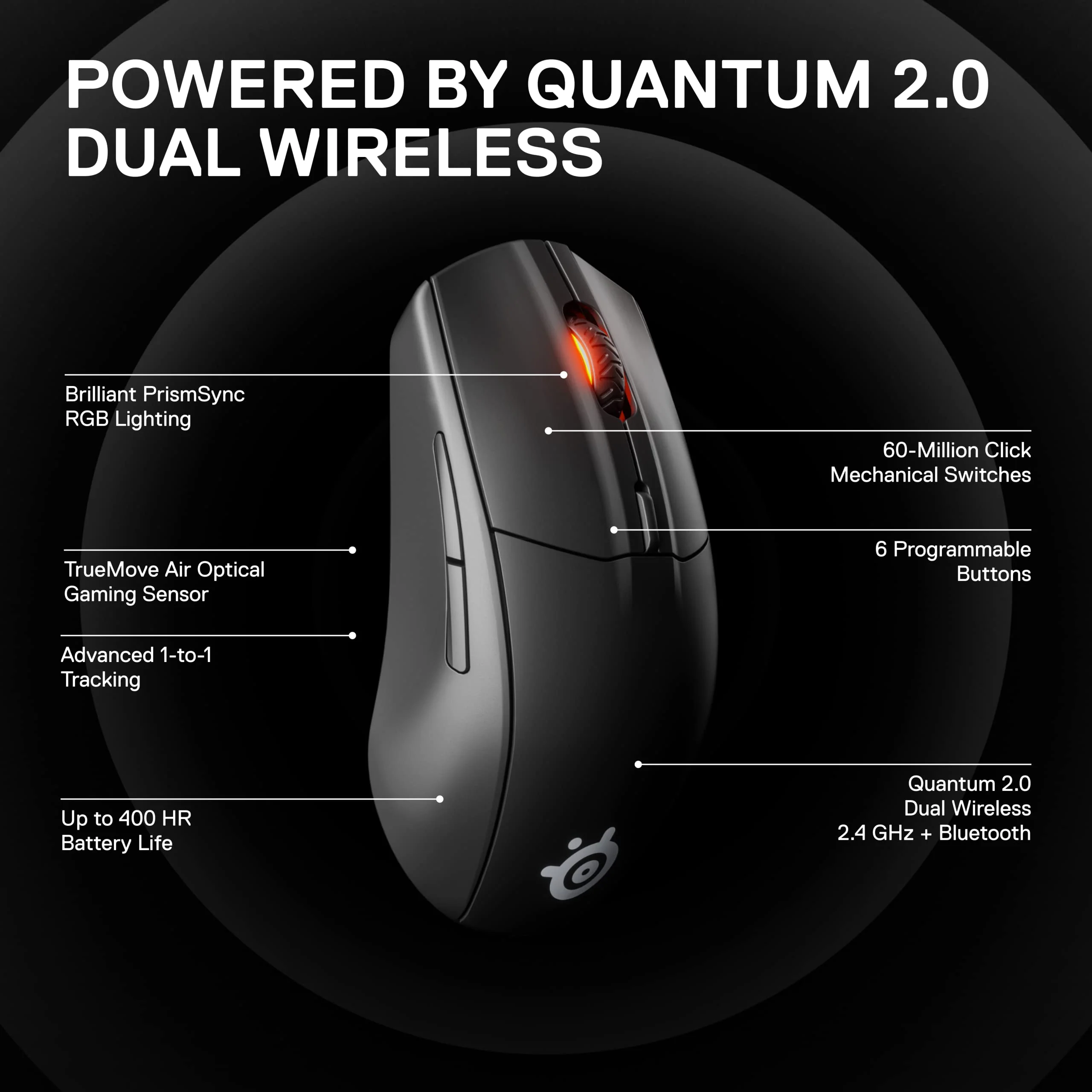 SteelSeries Rival 3 Wireless - Wireless Gaming-Maus - Über 400 Stunden Akkulaufzeit - Dual Wireless 2.4 GHz und Bluetooth 5.0 - 60 Millionen Klicks, Schwarz - Image 13