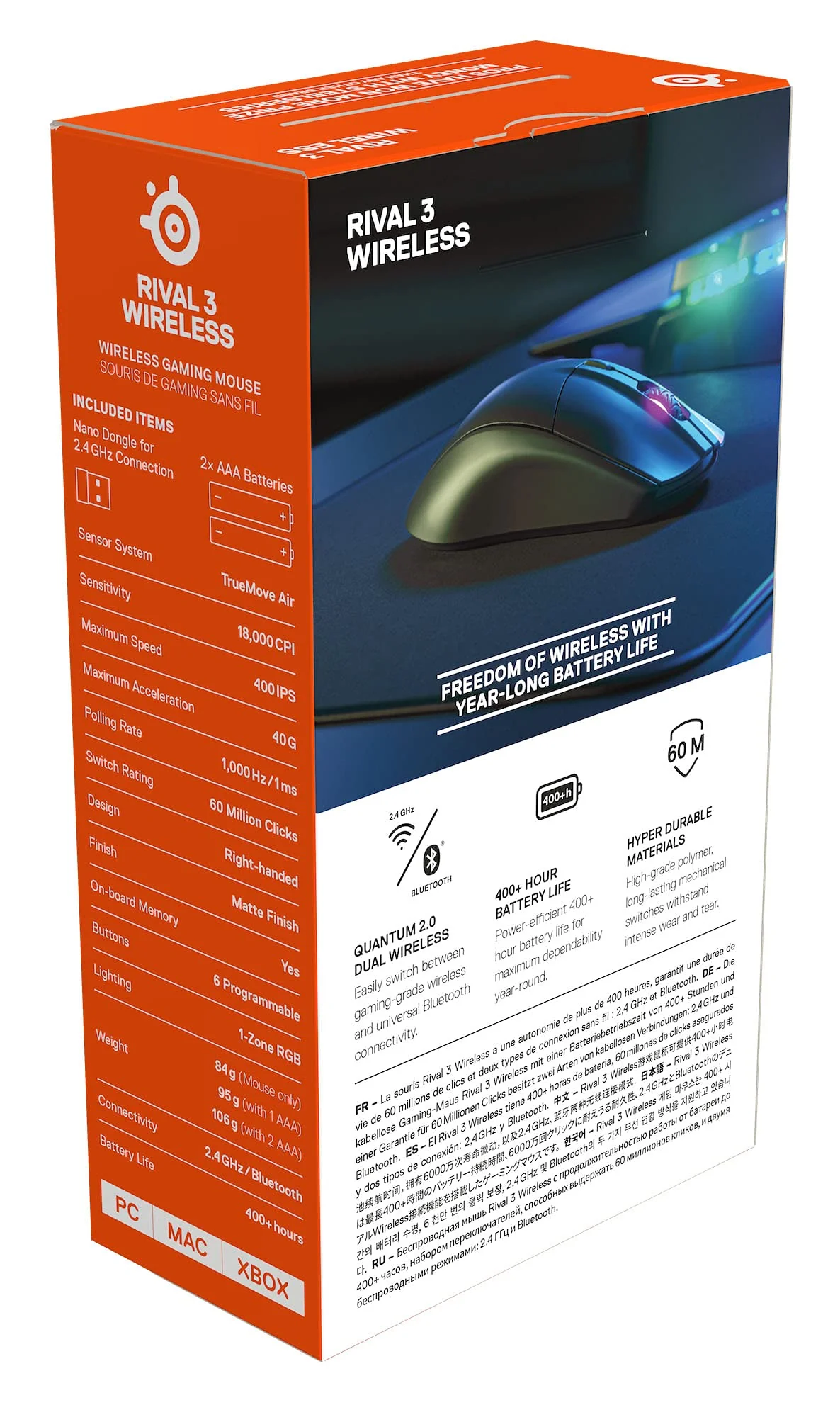 SteelSeries Rival 3 Wireless - Wireless Gaming-Maus - Über 400 Stunden Akkulaufzeit - Dual Wireless 2.4 GHz und Bluetooth 5.0 - 60 Millionen Klicks, Schwarz - Image 5