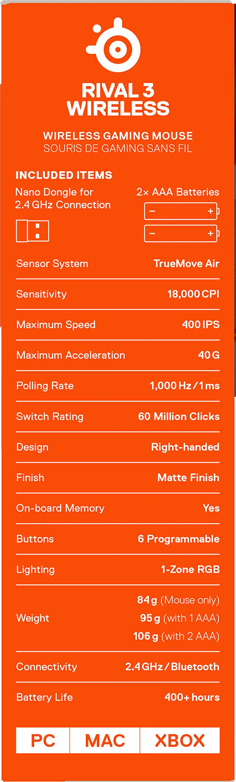 SteelSeries Rival 3 Wireless - Wireless Gaming-Maus - Über 400 Stunden Akkulaufzeit - Dual Wireless 2.4 GHz und Bluetooth 5.0 - 60 Millionen Klicks, Schwarz - Image 6