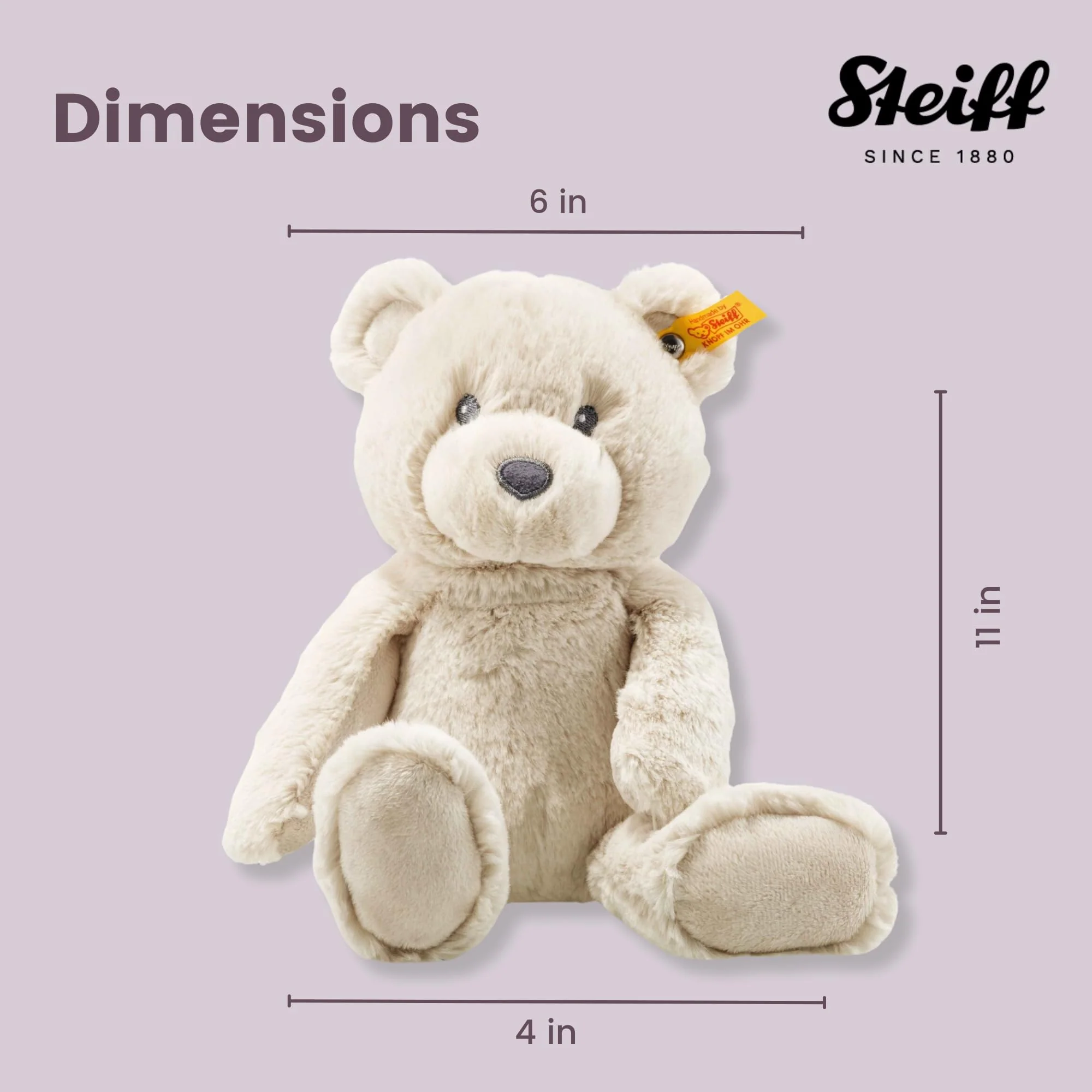 Steiff Bearzy Teddybär beige 28 cm, Stofftier Teddy, Kuscheltier Bär aus Plüsch, zum Kuscheln und Spielen für Babys & Kinder, Soft Cuddly Friends, Plüschtier für babysanfte Haut, waschmaschinenfest - Image 4