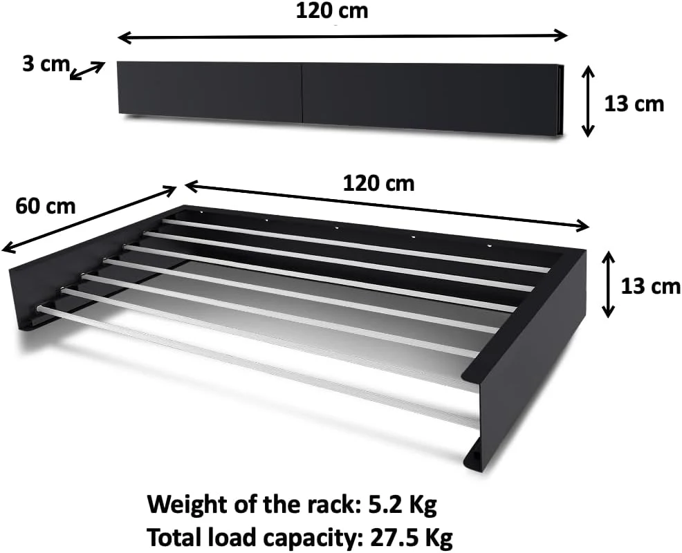 Step Up Wäscheständer - wandmontiert - ausziehbar - Wäscheständer klappbar, faltbar für drinnen oder draußen - platzsparendes, kompaktes Design, 30 kg Tragkraft, 8.4 m Leitung (120 cm - weiß) - Image 3