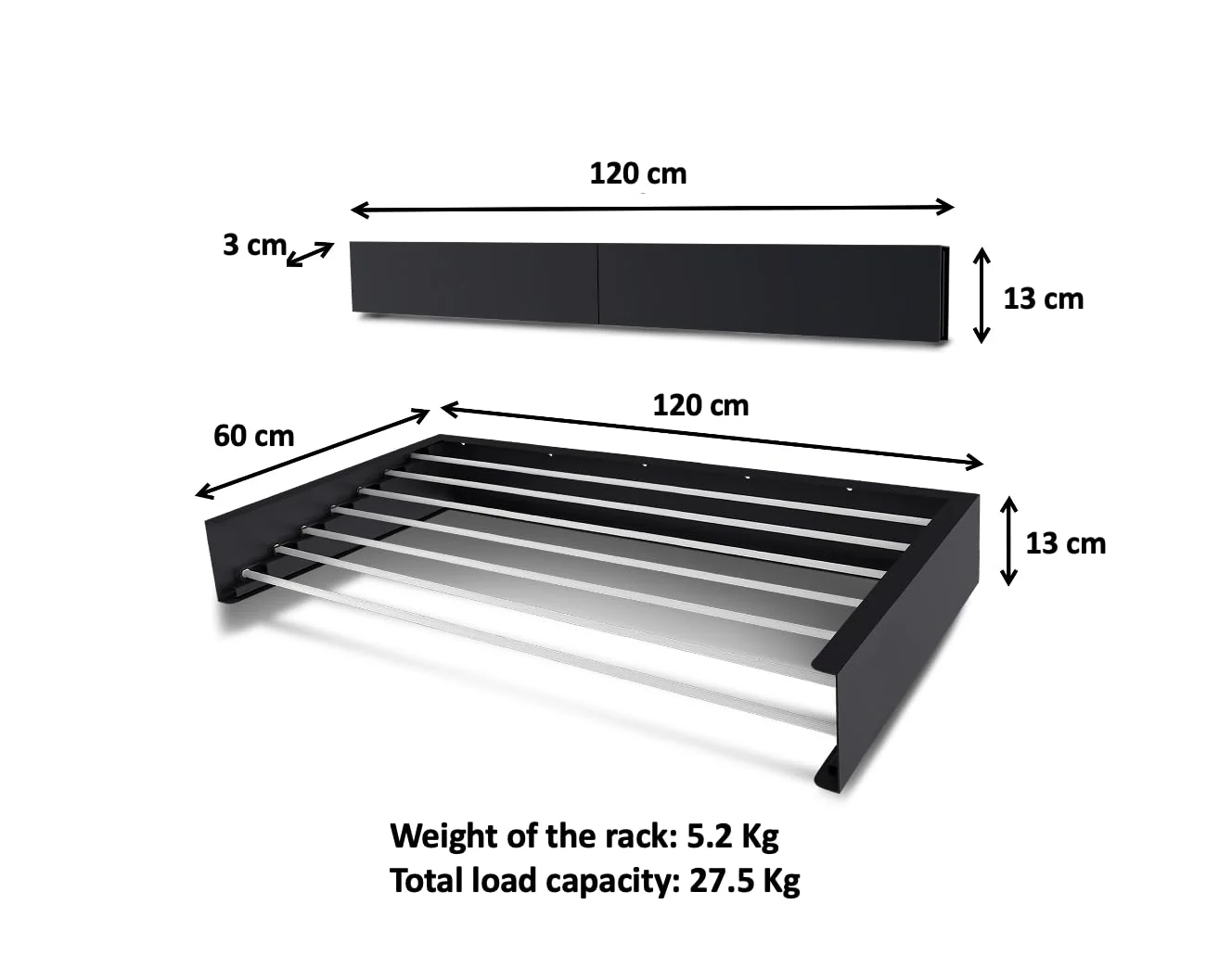 Step Up Wäscheständer - wandmontiert - ausziehbar - Wäscheständer klappbar, faltbar für drinnen oder draußen - platzsparendes, kompaktes Design, 30 kg Tragkraft, 8.4 m Leitung (120 cm - weiß) - Image 7