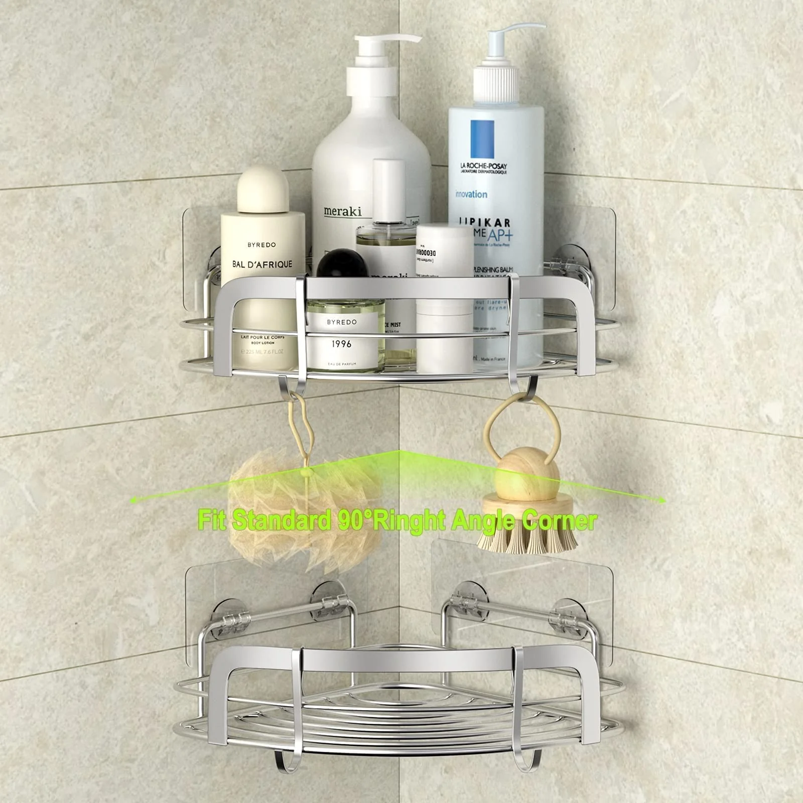 STEUGO Duschablage Ohne Bohren, Duschablage 2er Pack mit 4 Haken, Rostfreier Stahl Wandmontiertes Badezimmer Regal Bad ZubehöR, Shampoo Halterung für Dusche - Image 2