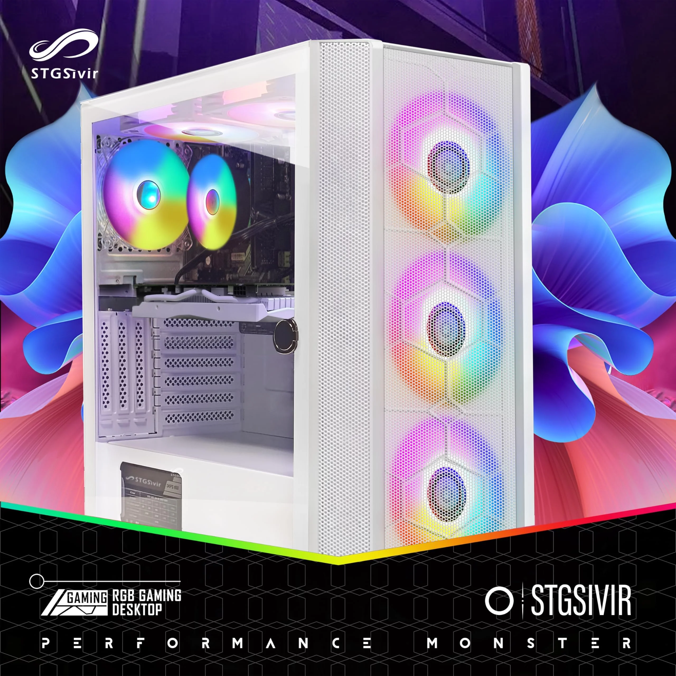 STGsivir Gaming PC, GeForce RTX 2060 6 GB, Core i7 bis zu 3.9 GHz, 32 GB RAM, 1 TB SSD, WiFi 600 M, BT 5.0, RGB-Lüfter x 6, W10H64, Gamer PC Computer Desktop Rechner
