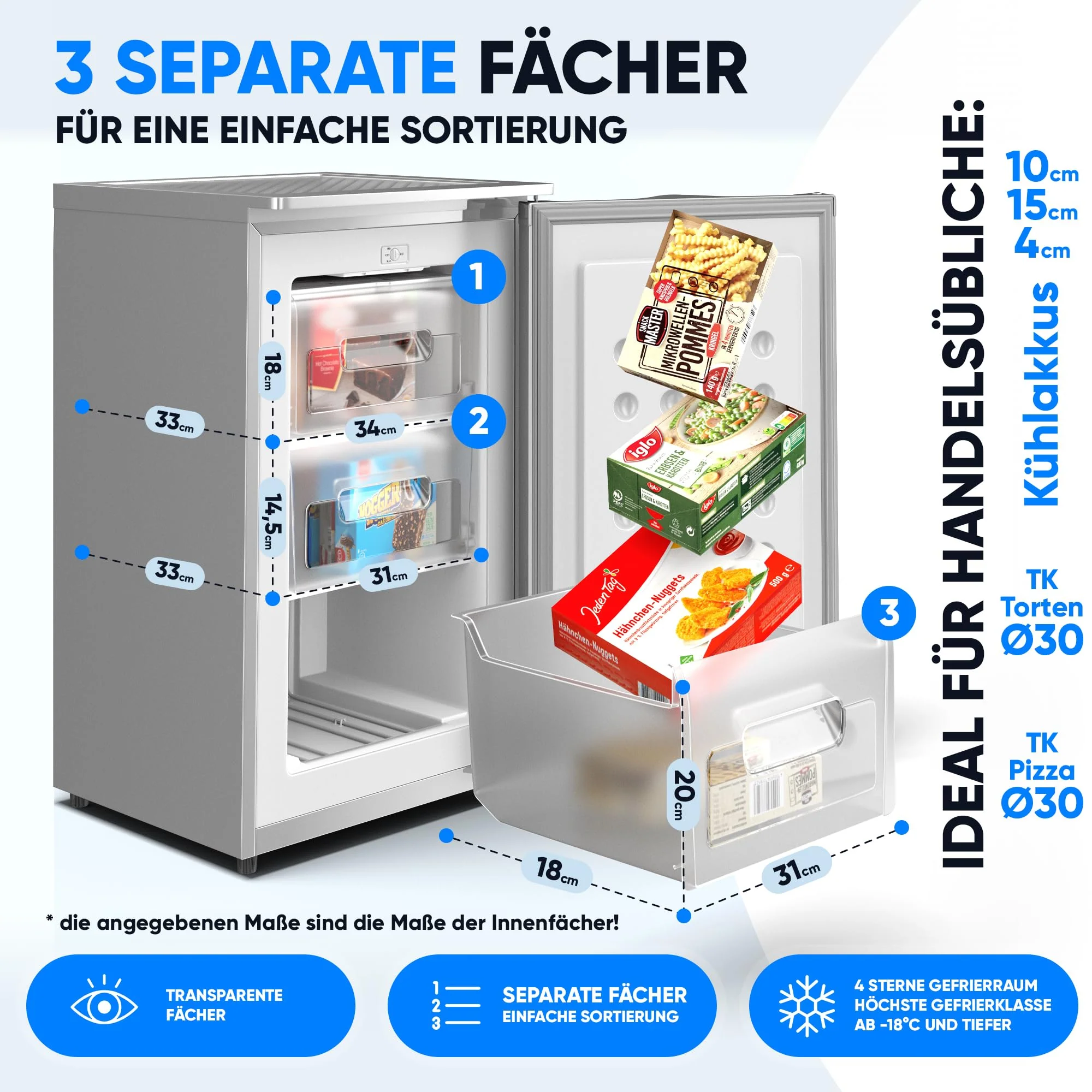 Stillstern Gefrierschrank C (73L) 4-Sterne-Gefrierfach -18°C, geringer Energieverbrauch, 3 Fächer, stufenlos regelbare Temperatur, wechselbarer Türanschlag, Gefrierschrank Klein, Tiefkühlschrank - Image 5