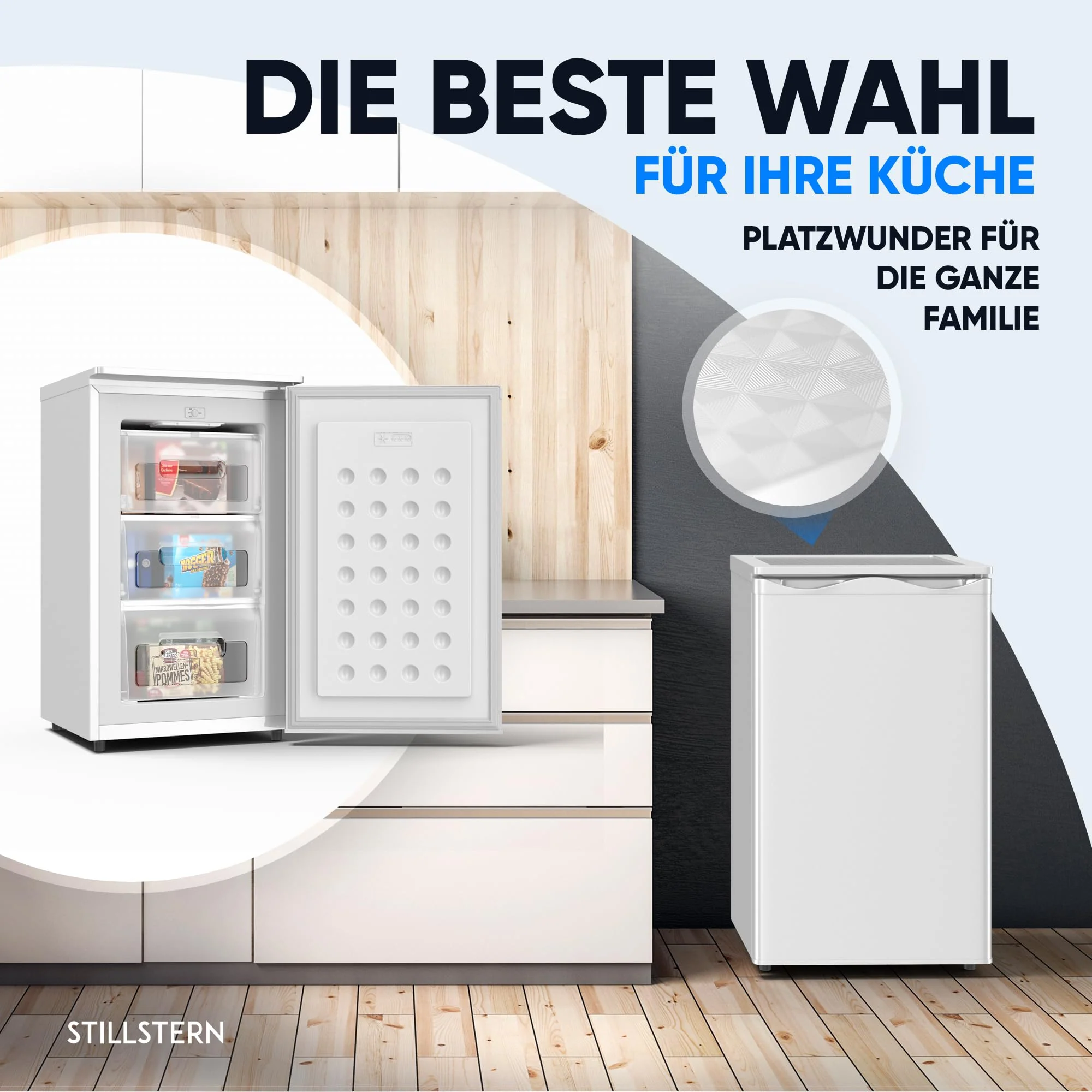 Stillstern Gefrierschrank C (73L) 4-Sterne-Gefrierfach -18°C, geringer Energieverbrauch, 3 Fächer, stufenlos regelbare Temperatur, wechselbarer Türanschlag, Gefrierschrank Klein, Tiefkühlschrank - Image 4
