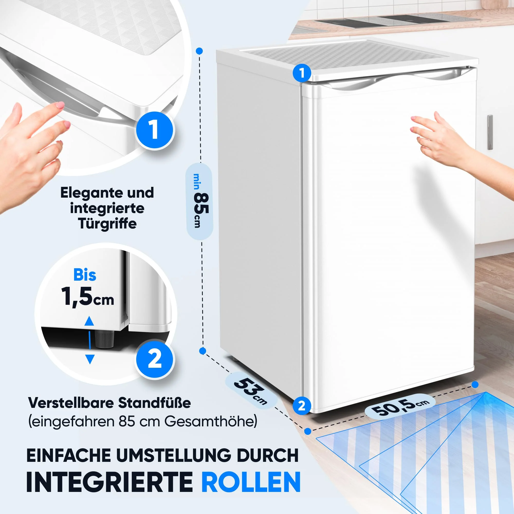 Stillstern Gefrierschrank E (73L) 4-Sterne-Gefrierfach -18°C, geringer Energieverbrauch, 3 Fächer, stufenlos regelbare Temperatur, wechselbarer Türanschlag, Klein Tiefkühlschrank - Image 2