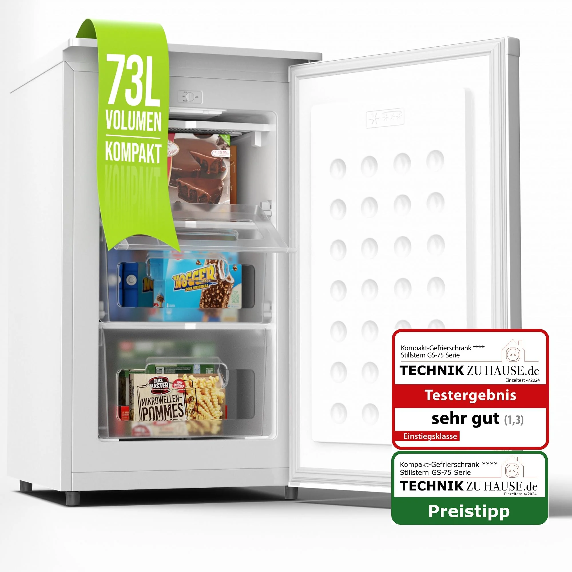 Stillstern Gefrierschrank E (73L) 4-Sterne-Gefrierfach -18°C, geringer Energieverbrauch, 3 Fächer, stufenlos regelbare Temperatur, wechselbarer Türanschlag, Klein Tiefkühlschrank - Image 7