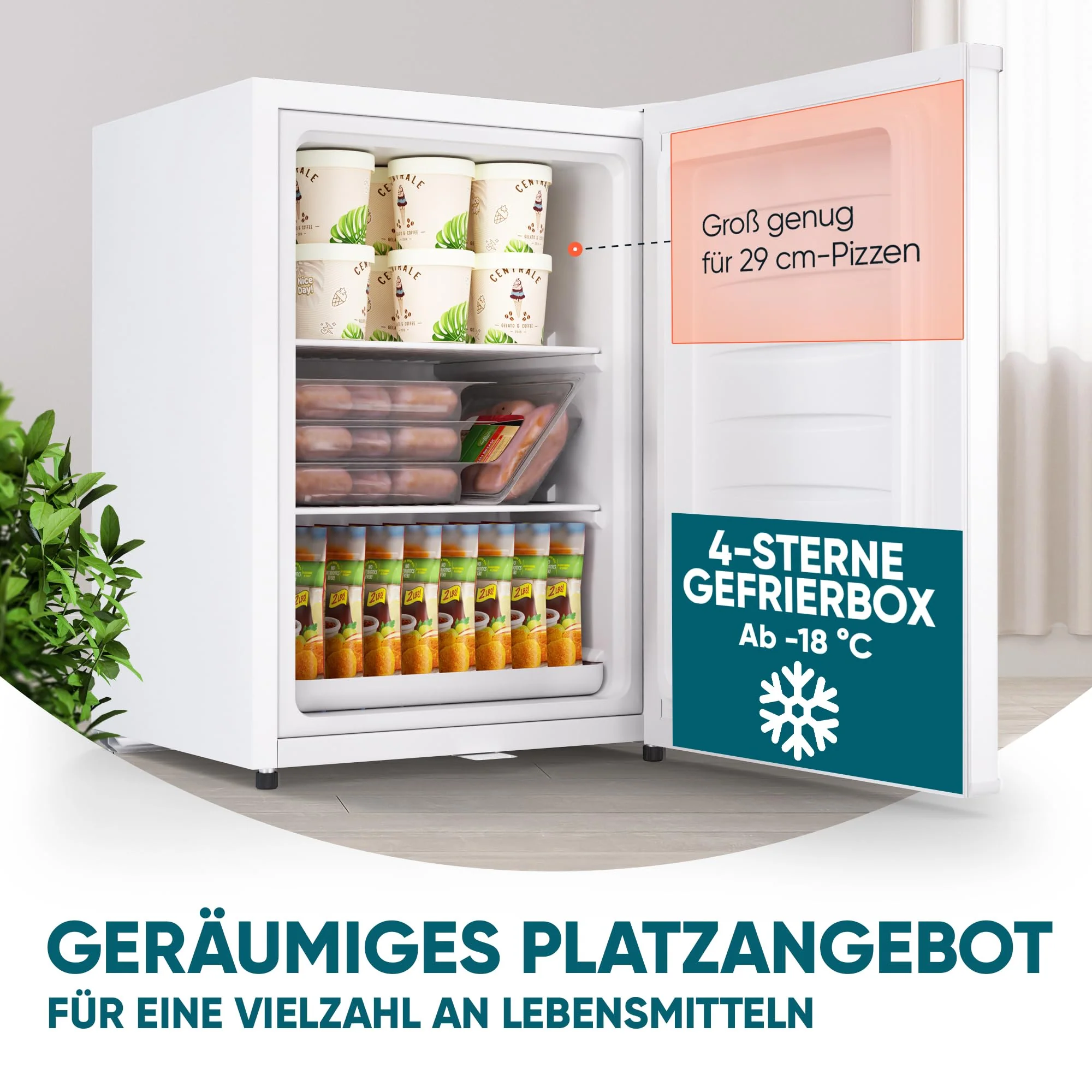Stillstern Mini Gefrierschrank (42L) -18°C, Eiswürfelschale, Schloss, Türanschlag wechselbar, 4-Sterne Tiefkühlschrank für Camping/Büro Gefriertruhe Klein Gefrierschrank Klein Tiefkühltruhe - Image 3