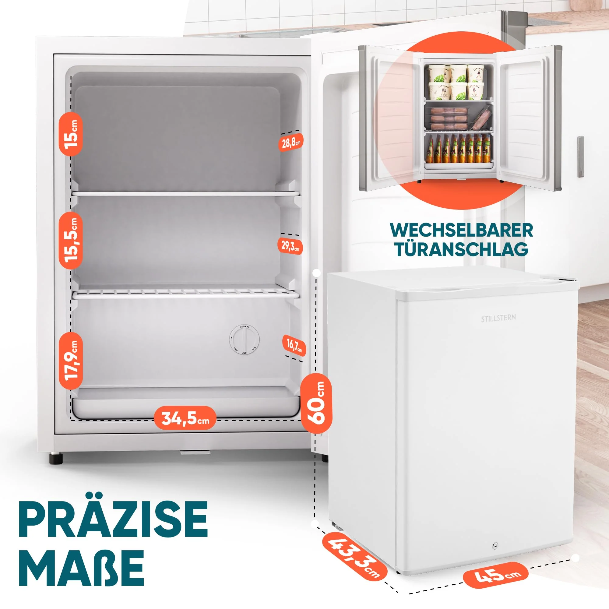 Stillstern Mini Gefrierschrank (42L) -18°C, Eiswürfelschale, Schloss, Türanschlag wechselbar, 4-Sterne Tiefkühlschrank für Camping/Büro Gefriertruhe Klein Gefrierschrank Klein Tiefkühltruhe - Image 5