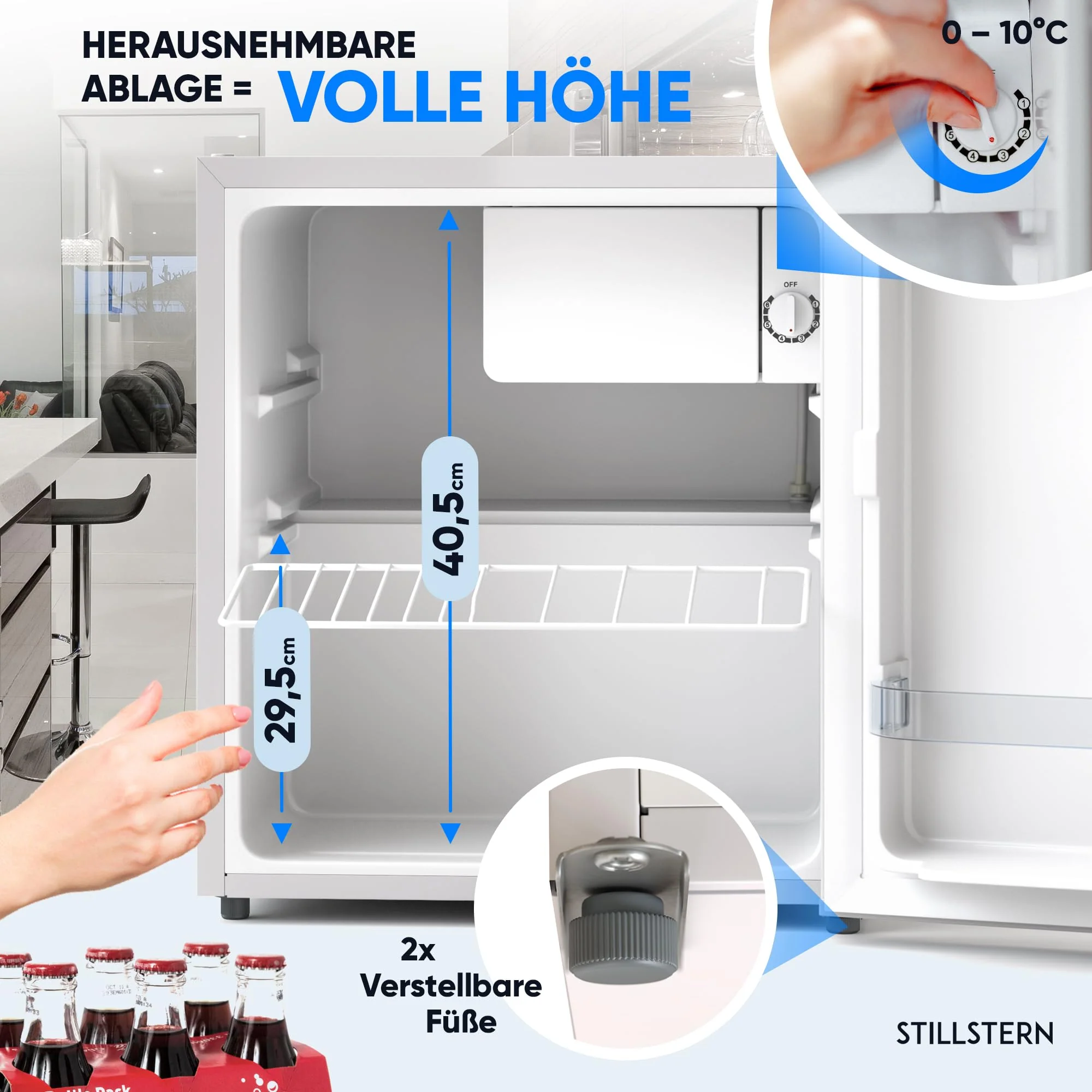 Stillstern Mini Kühlschrank E 45L mit Abtauautomatik, Schloss, Frostfach, Leise, Ideal für Küche, Büro, Schlafzimmer, Hotels und kleine Wohnungen Kühlschrank klein Minibar Getränkekühlschrank - Image 2