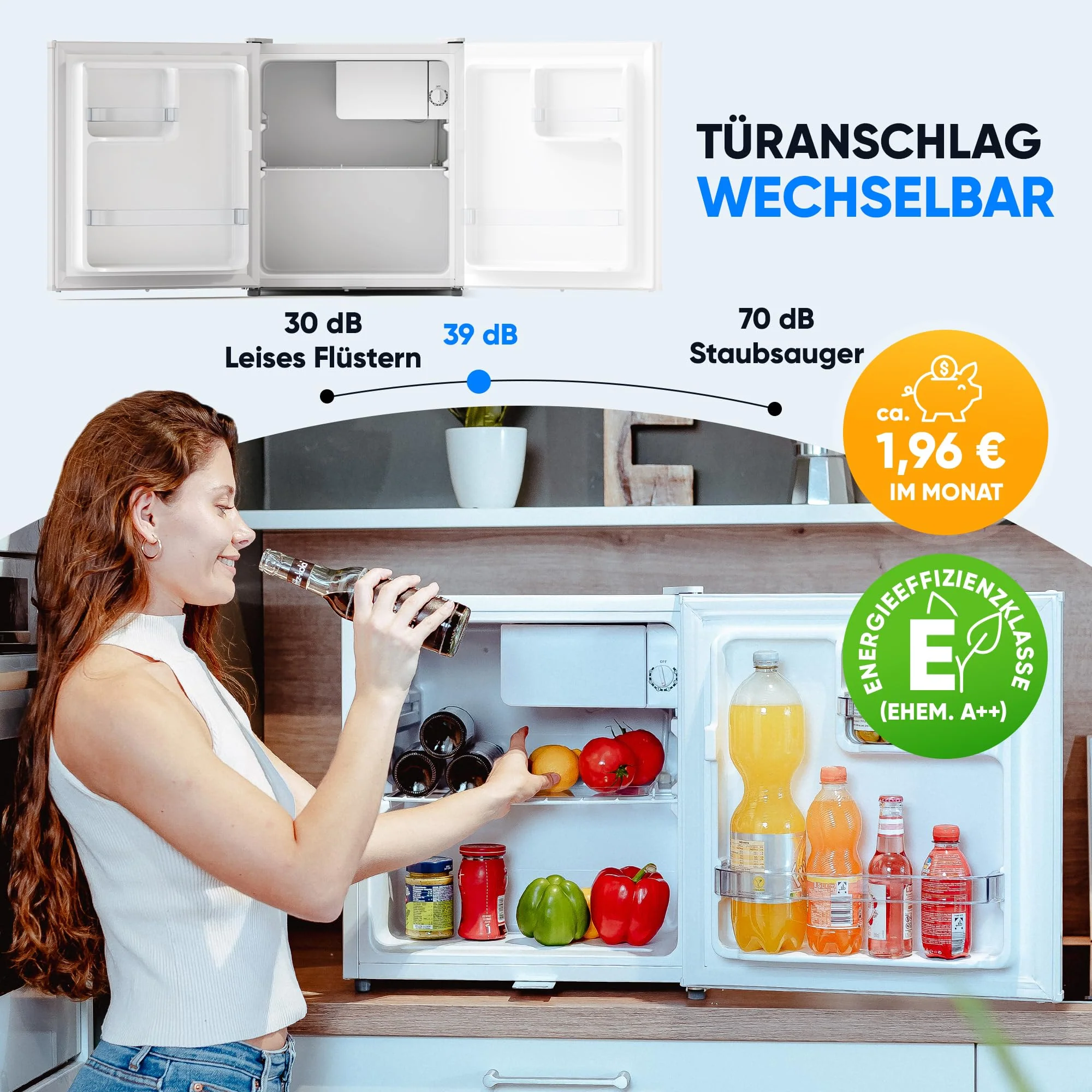 Stillstern Mini Kühlschrank E 45L mit Abtauautomatik, Schloss, Frostfach, Leise, Ideal für Küche, Büro, Schlafzimmer, Hotels und kleine Wohnungen Kühlschrank klein Minibar Getränkekühlschrank - Image 3
