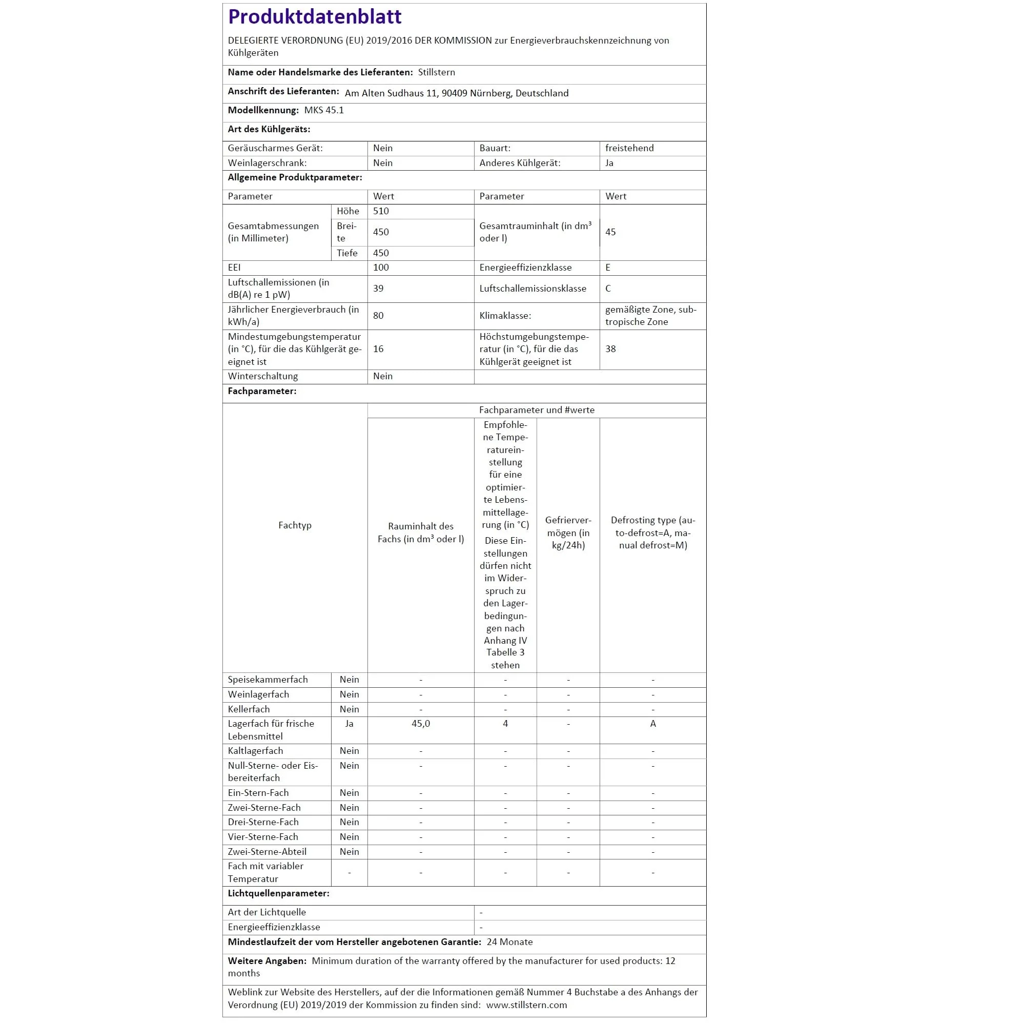 Stillstern Mini Kühlschrank E 45L mit Abtauautomatik, Schloss, Frostfach, Leise, Ideal für Küche, Büro, Schlafzimmer, Hotels und kleine Wohnungen Kühlschrank klein Minibar Getränkekühlschrank - Image 6