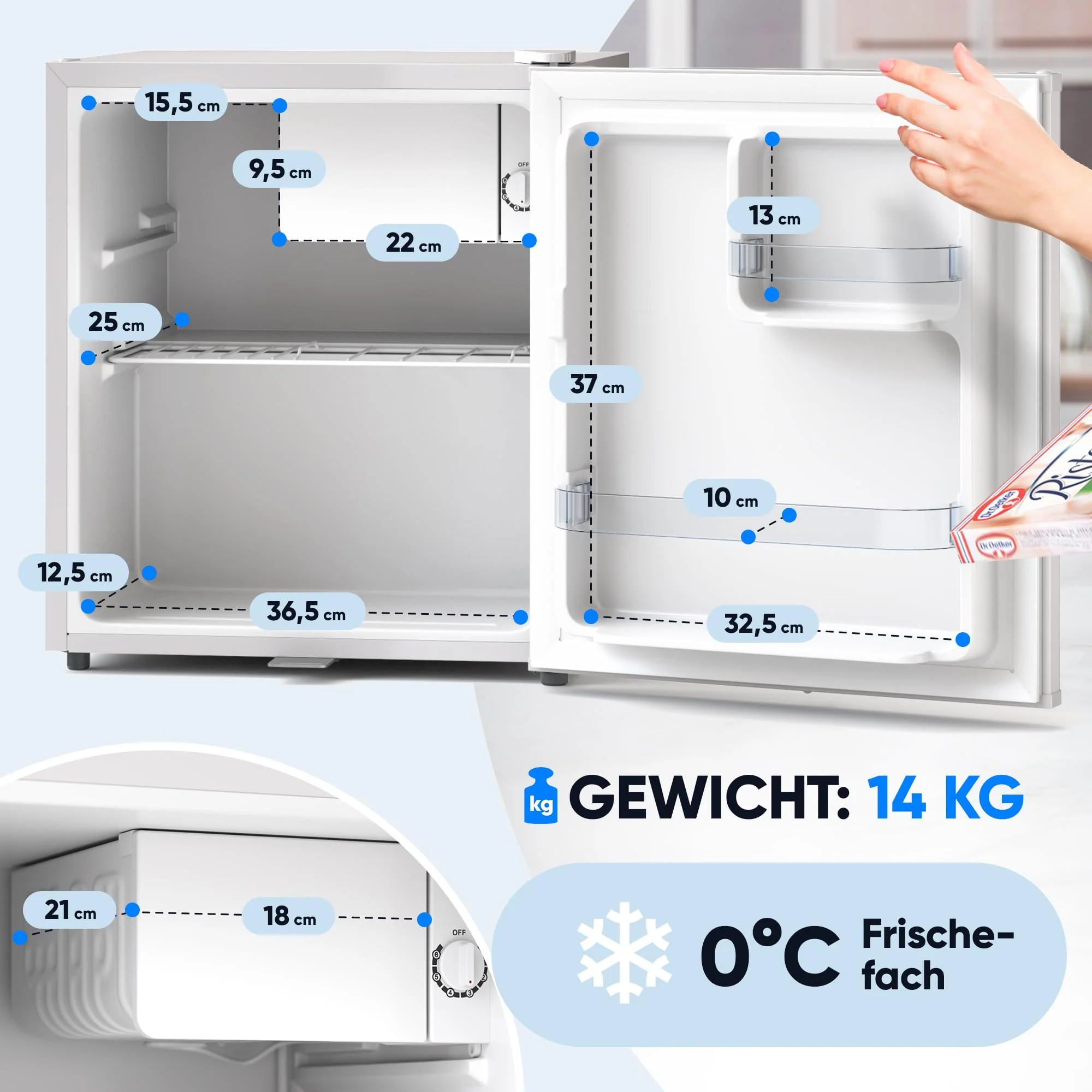 Stillstern Mini Kühlschrank E 45L mit Abtauautomatik, Schloss, Frostfach, Leise, Ideal für Küche, Büro, Schlafzimmer, Hotels und kleine Wohnungen Kühlschrank klein Minibar Getränkekühlschrank - Image 8