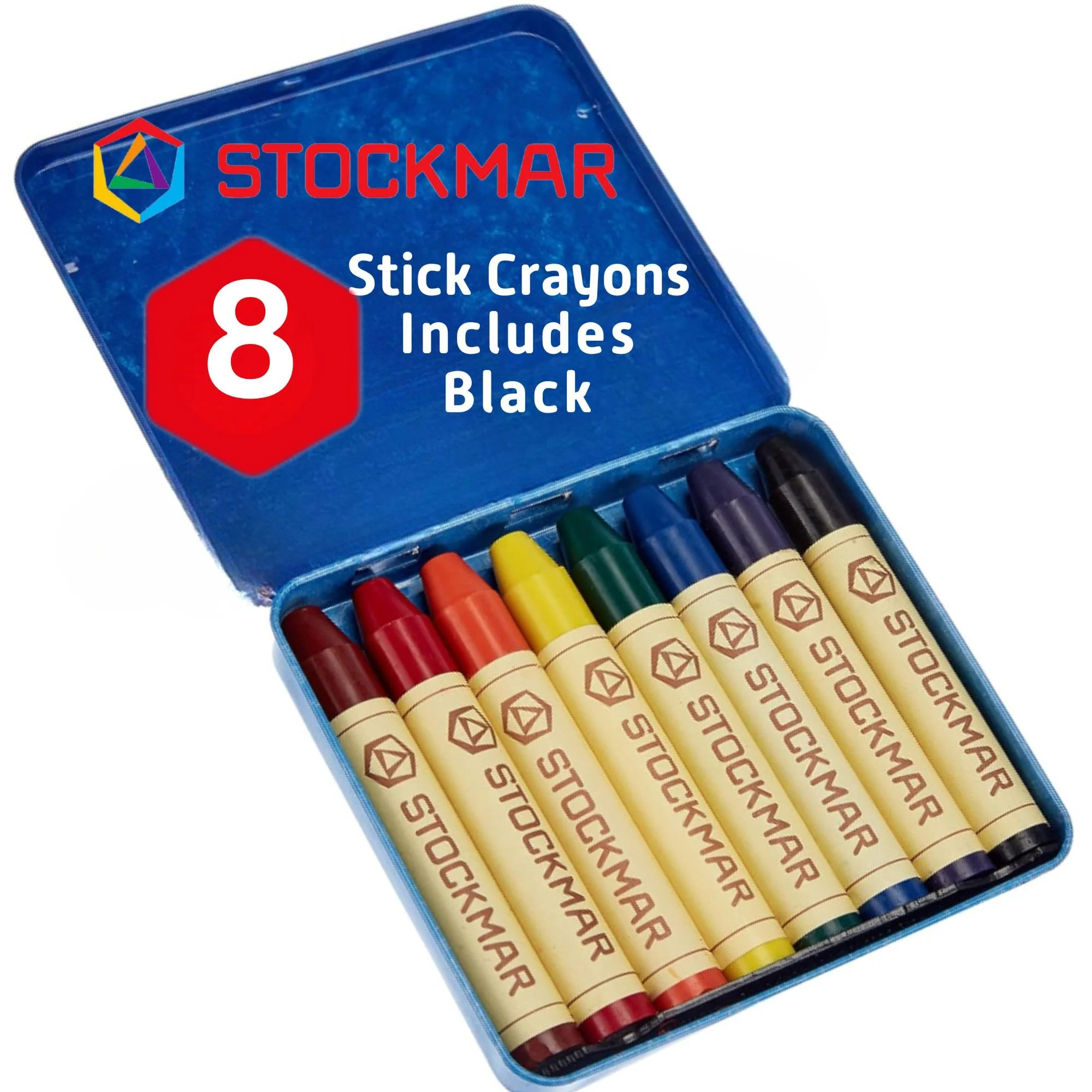 Stockmar FBA_31000 Stockmar Wachsmalstifte (8 Stifte, wasserfest, papergewickelt, aus Bienenwachs, im Blechetui), 1 - Pack, bunt
