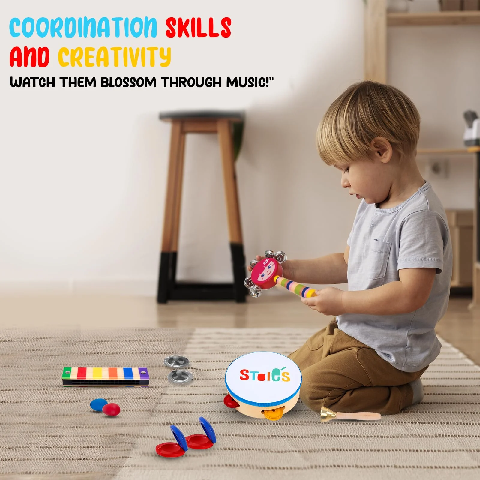 Stoie's Musikinstrumente Kinder ab 3 Jahre 26-teiliges Montessori Instrumente Kinder Rasseleier Baby Klanghölzer Musikspielzeug Trommel Musik Instrumenten - Image 3