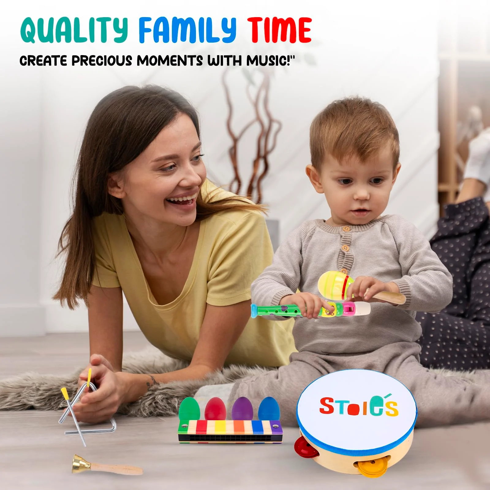 Stoie's Musikinstrumente Kinder ab 3 Jahre 26-teiliges Montessori Instrumente Kinder Rasseleier Baby Klanghölzer Musikspielzeug Trommel Musik Instrumenten - Image 5