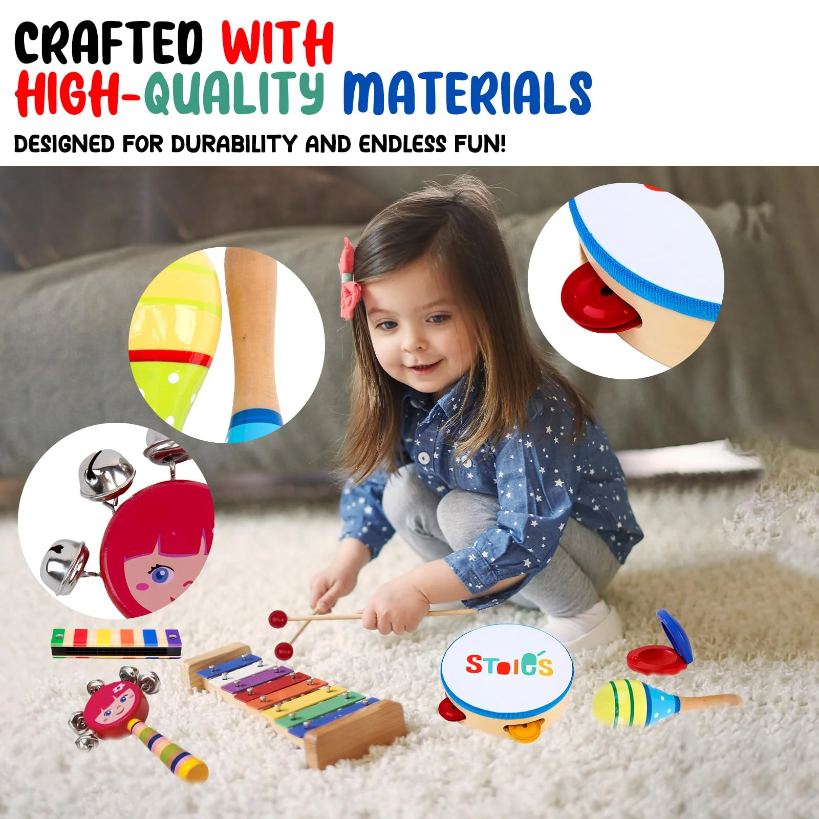 Stoie's Musikinstrumente Kinder ab 3 Jahre 26-teiliges Montessori Instrumente Kinder Rasseleier Baby Klanghölzer Musikspielzeug Trommel Musik Instrumenten - Image 6