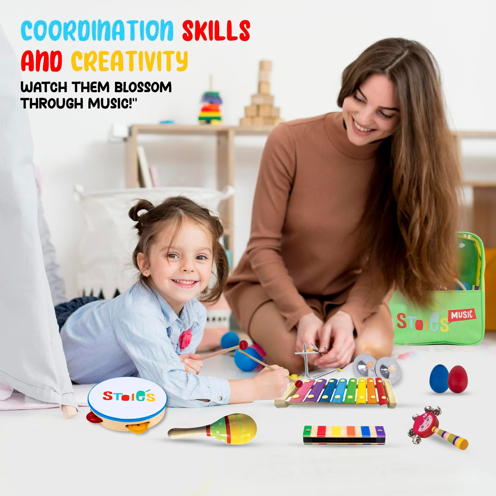 Stoie's Musikinstrumente Kinder ab 3 Jahre 26-teiliges Montessori Instrumente Kinder Rasseleier Baby Klanghölzer Musikspielzeug Trommel Musik Instrumenten - Image 7