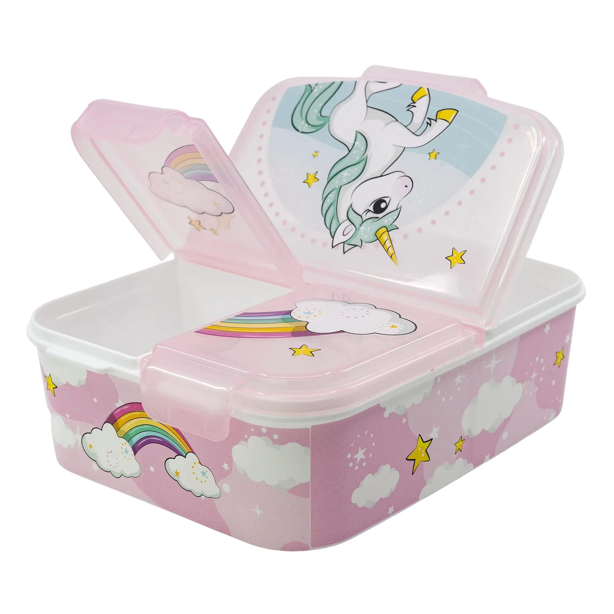 Stor Einhörner - Regenbogen | Sandwich-Box mit 3 Fächern für Kinder - Kinder-Lunch-Box - Snack-Halter - dekorierte Lunch-Box - Image 3