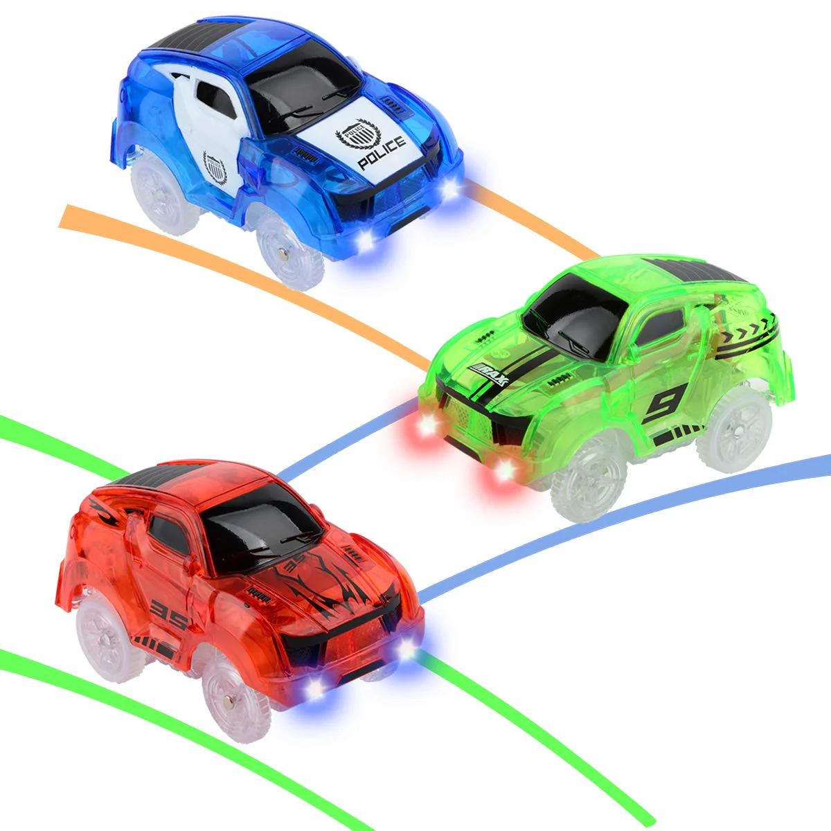 Strax Bahn Auto, Carrera Strax Autos Leuchtendes Spielzeugautos Rennstreckenzubehör Kompatibel mit Magic Tracks Glow Track Ersatz Jungen und Mädchen-3er Pack (Rennauto)