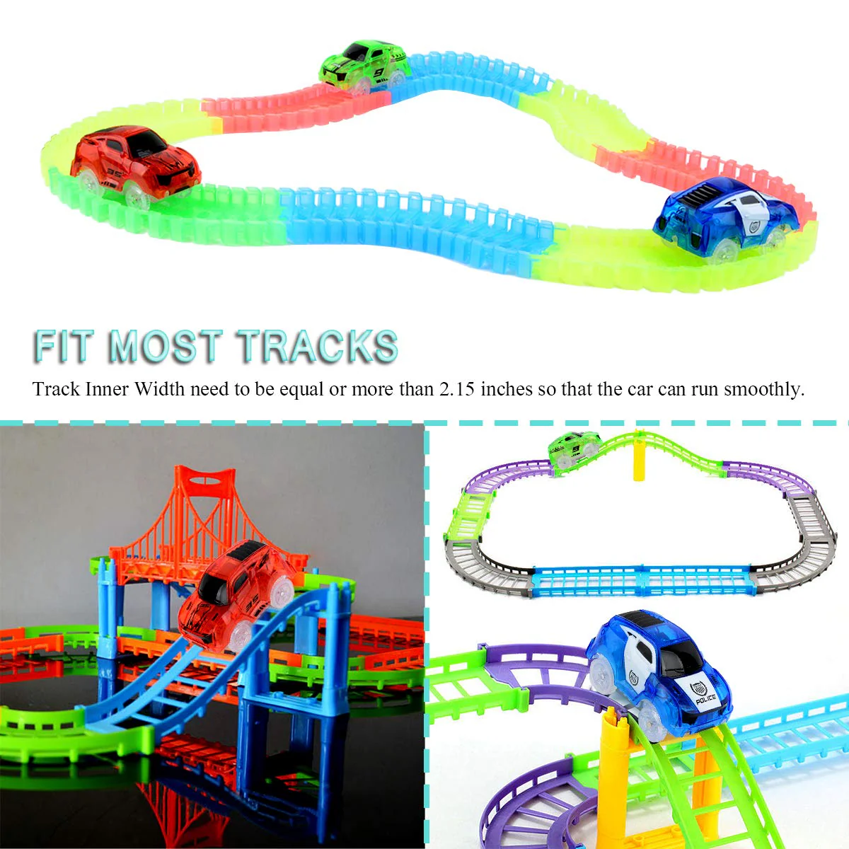 Strax Bahn Auto, Carrera Strax Autos Leuchtendes Spielzeugautos Rennstreckenzubehör Kompatibel mit Magic Tracks Glow Track Ersatz Jungen und Mädchen-3er Pack (Rennauto) - Image 2
