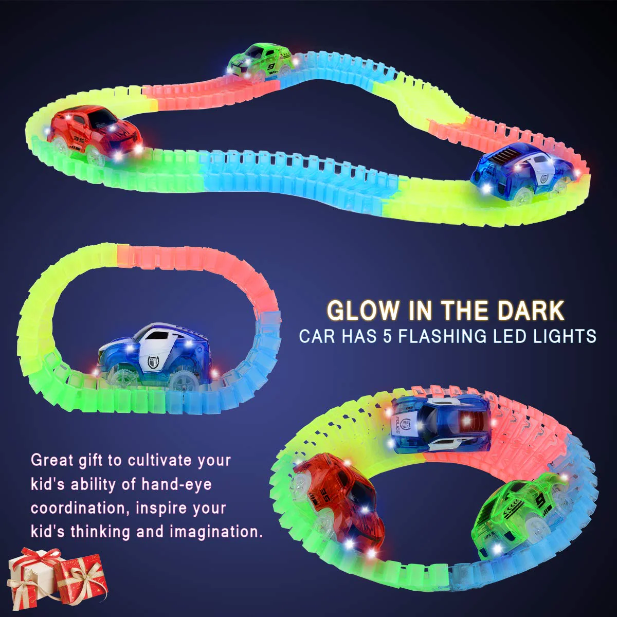 Strax Bahn Auto, Carrera Strax Autos Leuchtendes Spielzeugautos Rennstreckenzubehör Kompatibel mit Magic Tracks Glow Track Ersatz Jungen und Mädchen-3er Pack (Rennauto) - Image 4