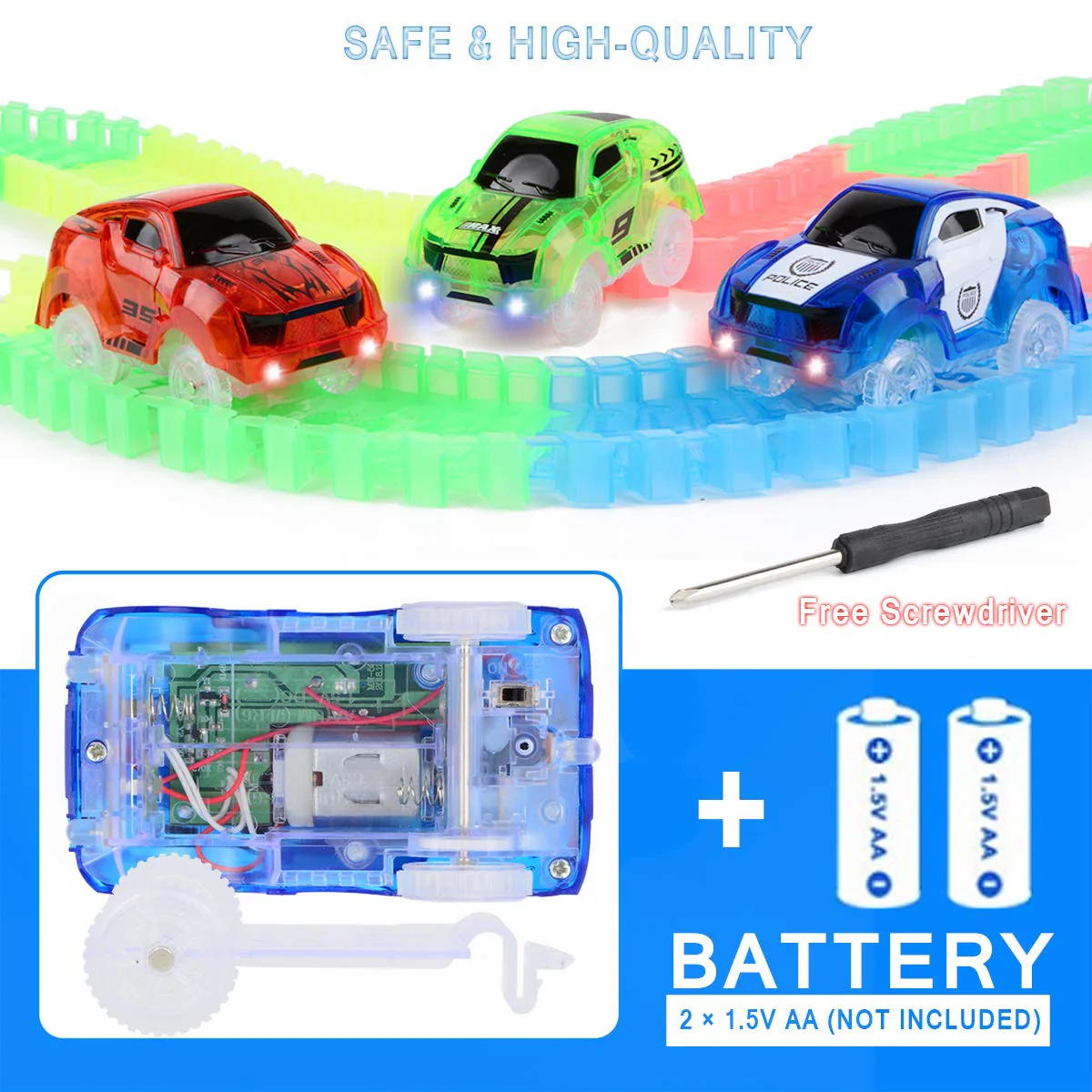 Strax Bahn Auto, Carrera Strax Autos Leuchtendes Spielzeugautos Rennstreckenzubehör Kompatibel mit Magic Tracks Glow Track Ersatz Jungen und Mädchen-3er Pack (Rennauto) - Image 6