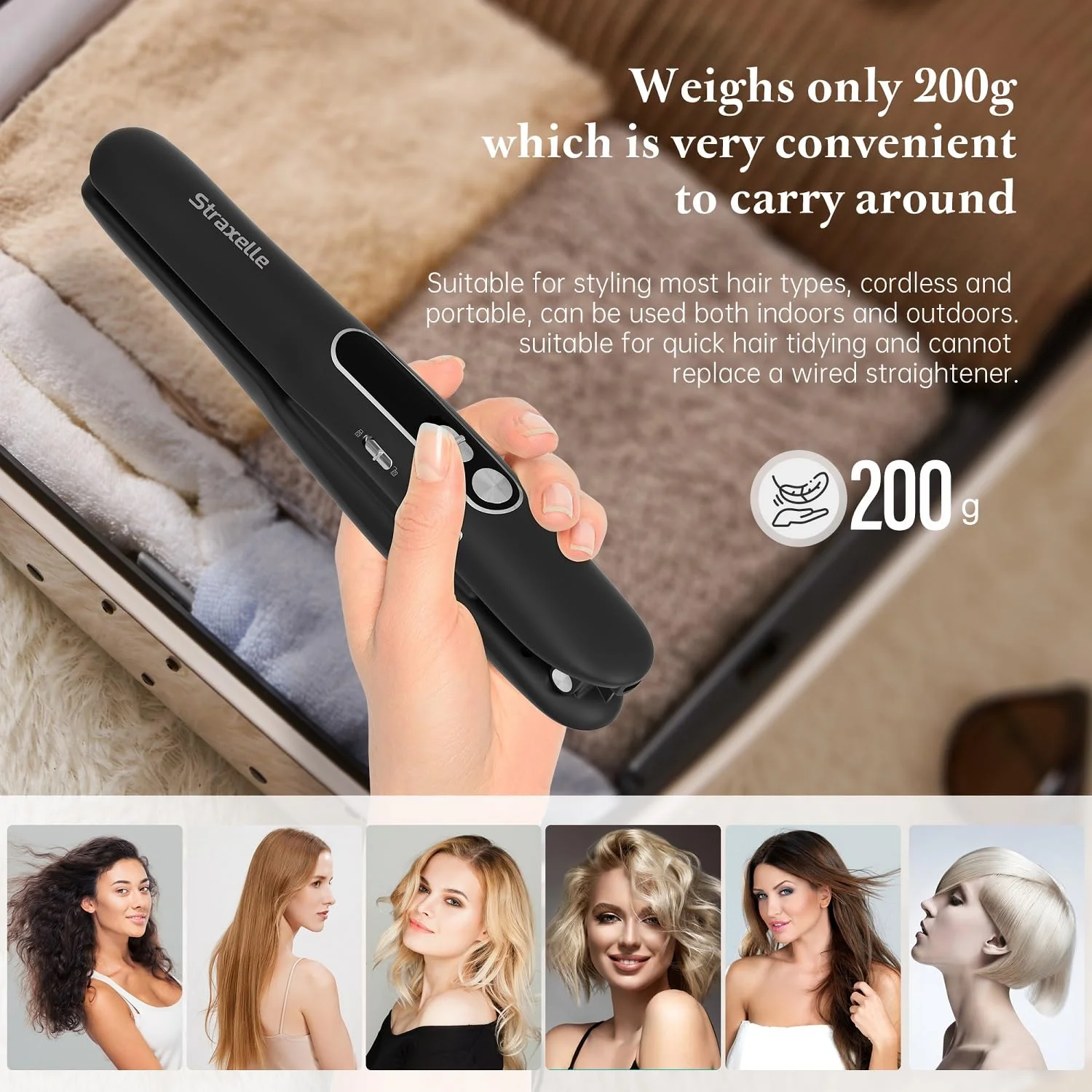 Straxelle Mini Glätteisen Kabellos 2 in 1 Glätteisen Locken und Glätten mit 5000mAh Reiseglätteisen 3 Einstellbare Temperaturen 175°C-215°C mit LED-Anzeige für Frauen Männer (Rosa) - Image 6