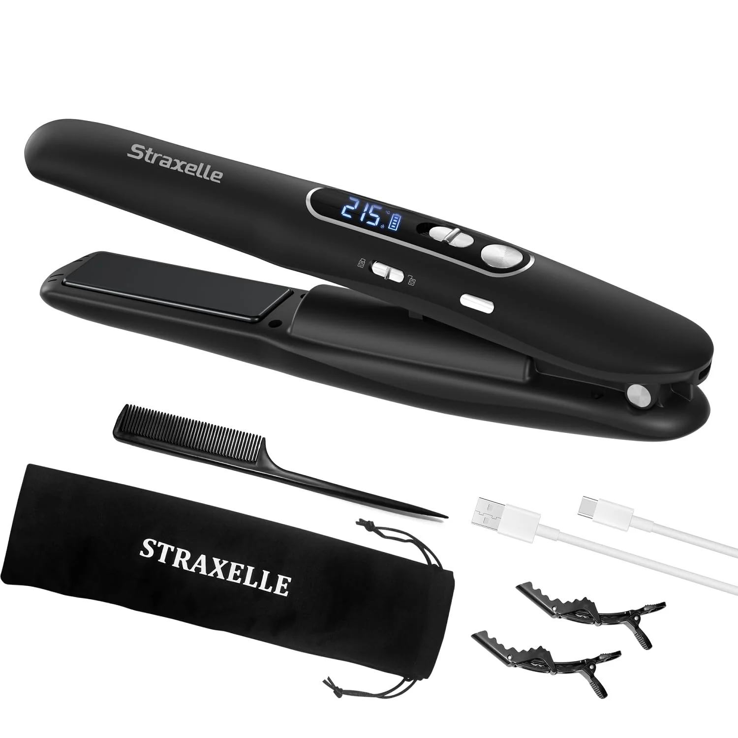 Straxelle Mini Glätteisen Kabellos 2 in 1 Glätteisen Locken und Glätten mit 5000mAh Reiseglätteisen 3 Einstellbare Temperaturen 175°C-215°C mit LED-Anzeige für Frauen Männer (Rosa) - Image 8