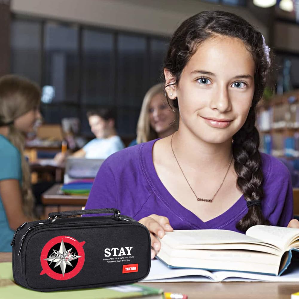 Stray 3 Fächer Federmäppchen, SKZ Schwarz Große Kapazität Mäppchen, Schreibwaren Organizer mit Griffe für Schule und Büro, Stay Kpop Merch Geschenke - Image 2